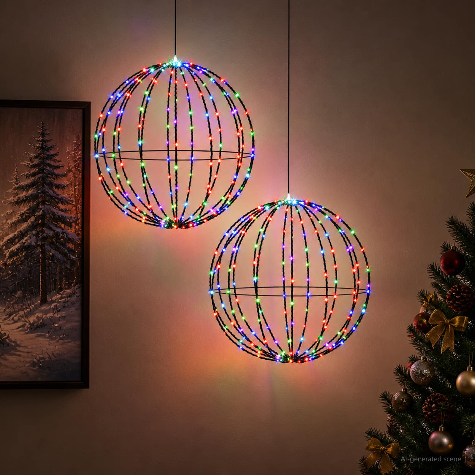 vidaXL Kerst Finial Licht 2 st 320 LED's Meerkleurig Dia. 50 x 52 cm, foto 2