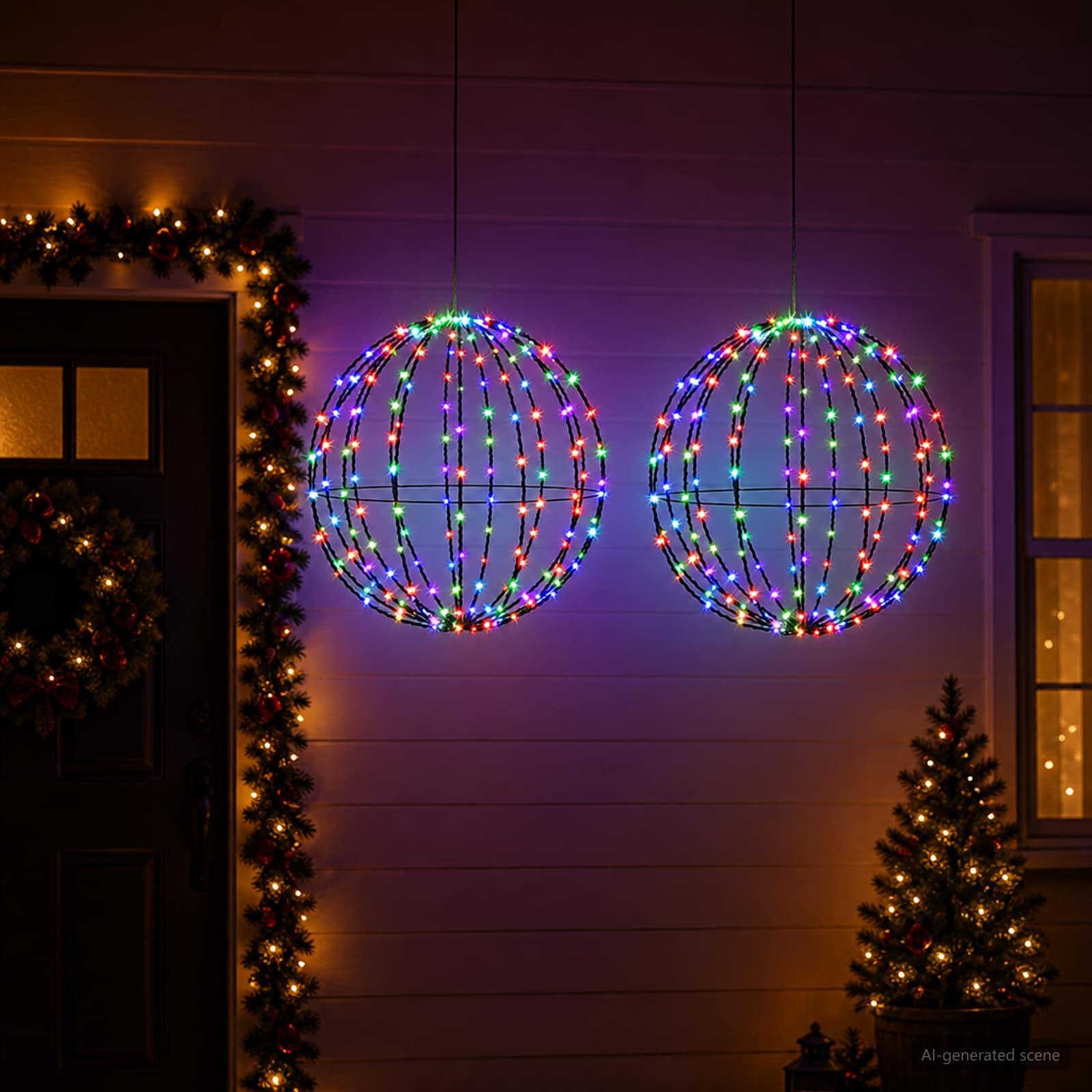 vidaXL Kerst Finial Licht 2 st 192 LED's RGB Dia. 30 x 32 cm meerkleurig, foto 2