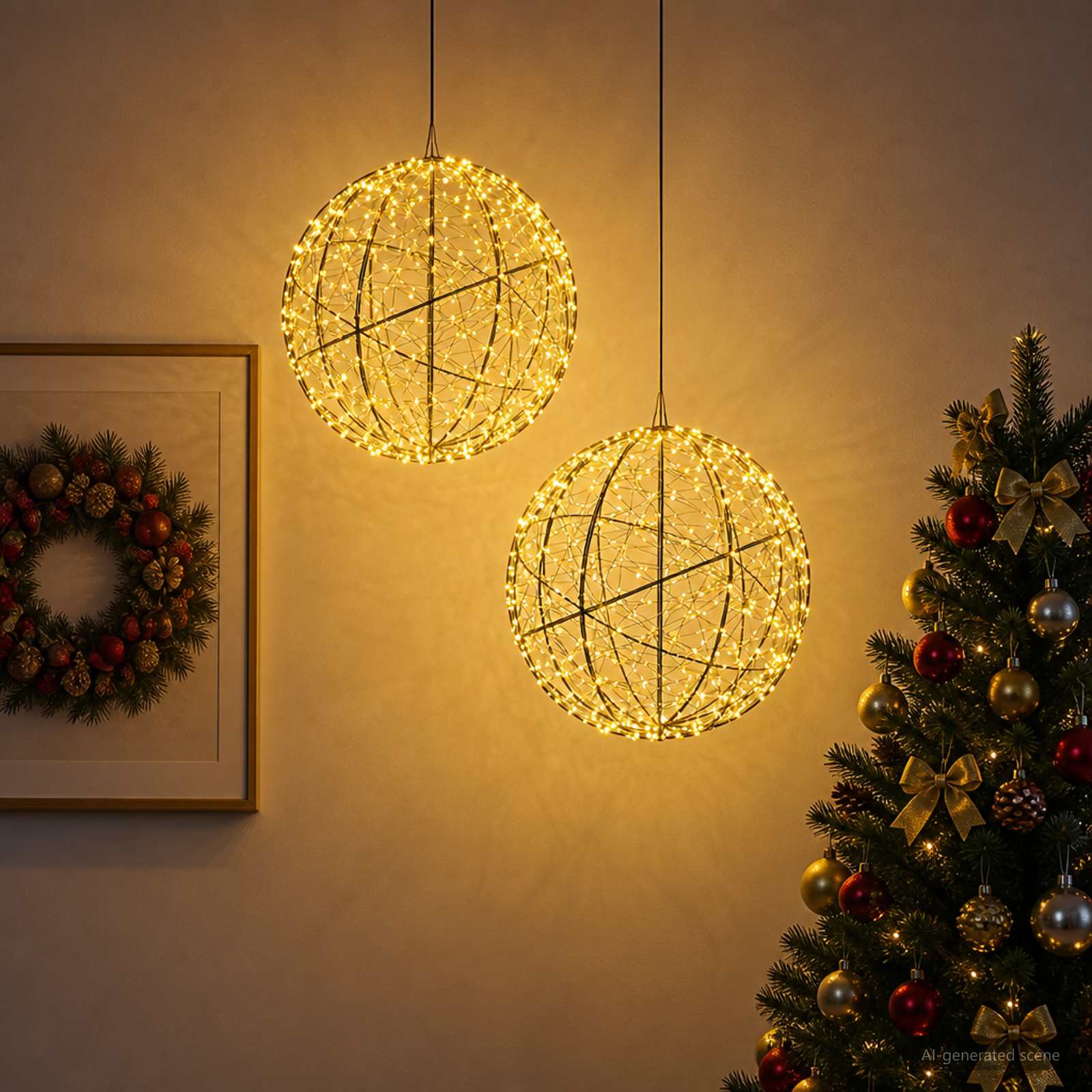 vidaXL Kerst Finial Licht 2 st 1500 LED's Warmwit Diameter 50 x 52 cm, foto 2