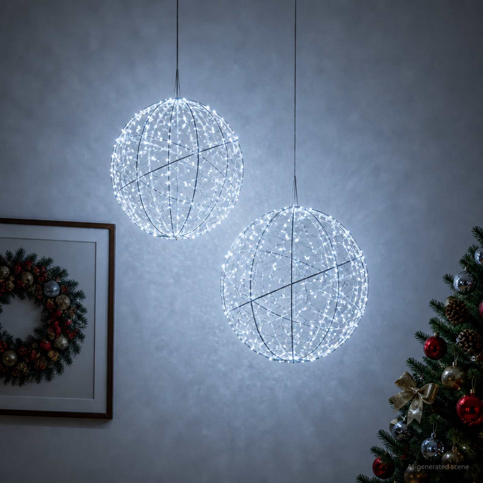 vidaXL Kerst Finial Licht 2 st 1500 LED's Koel wit Diameter 50 x 52 cm, foto 2