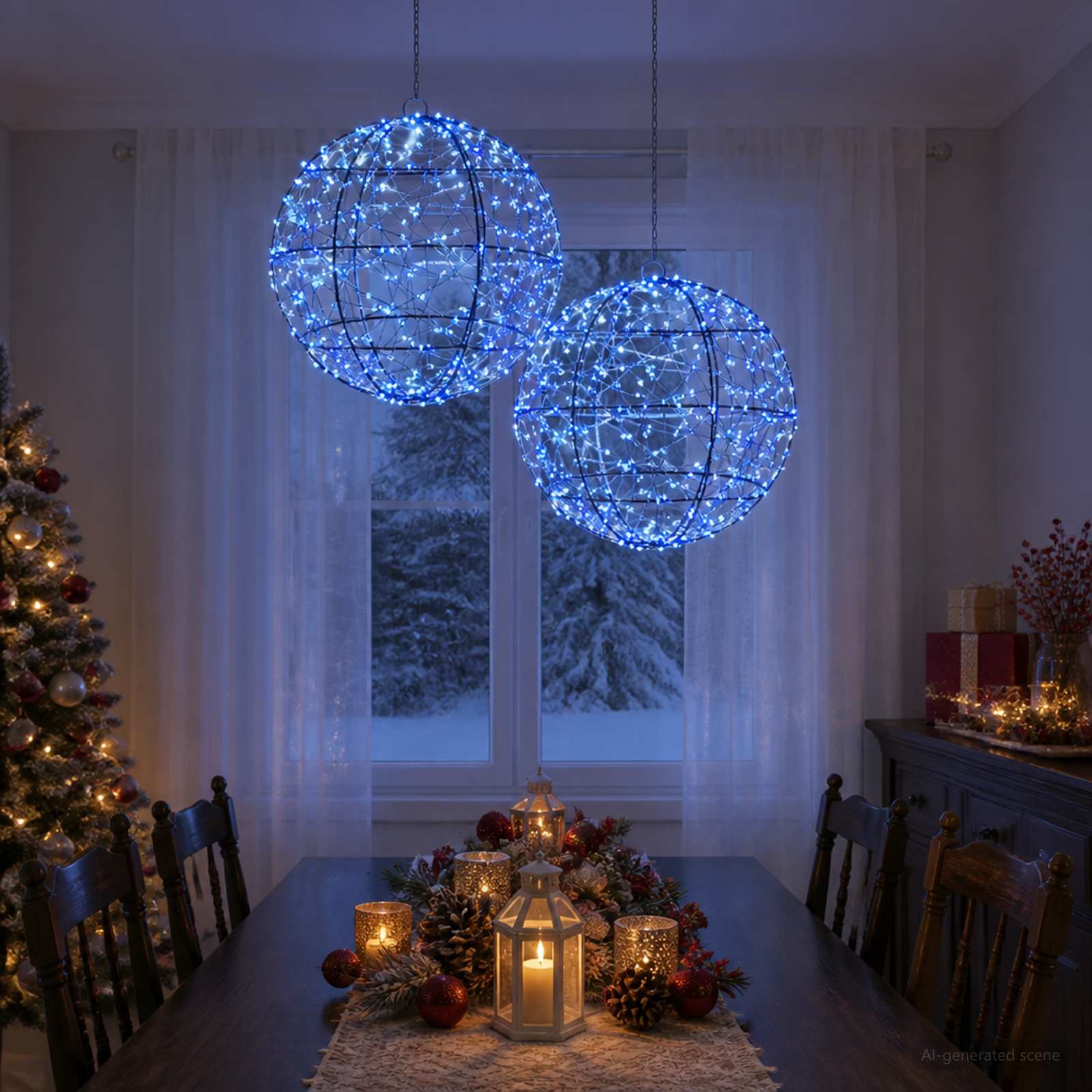 vidaXL Julefinial lys 2 stk. 600 LED'er Blå Diameter 30 x 32 cm