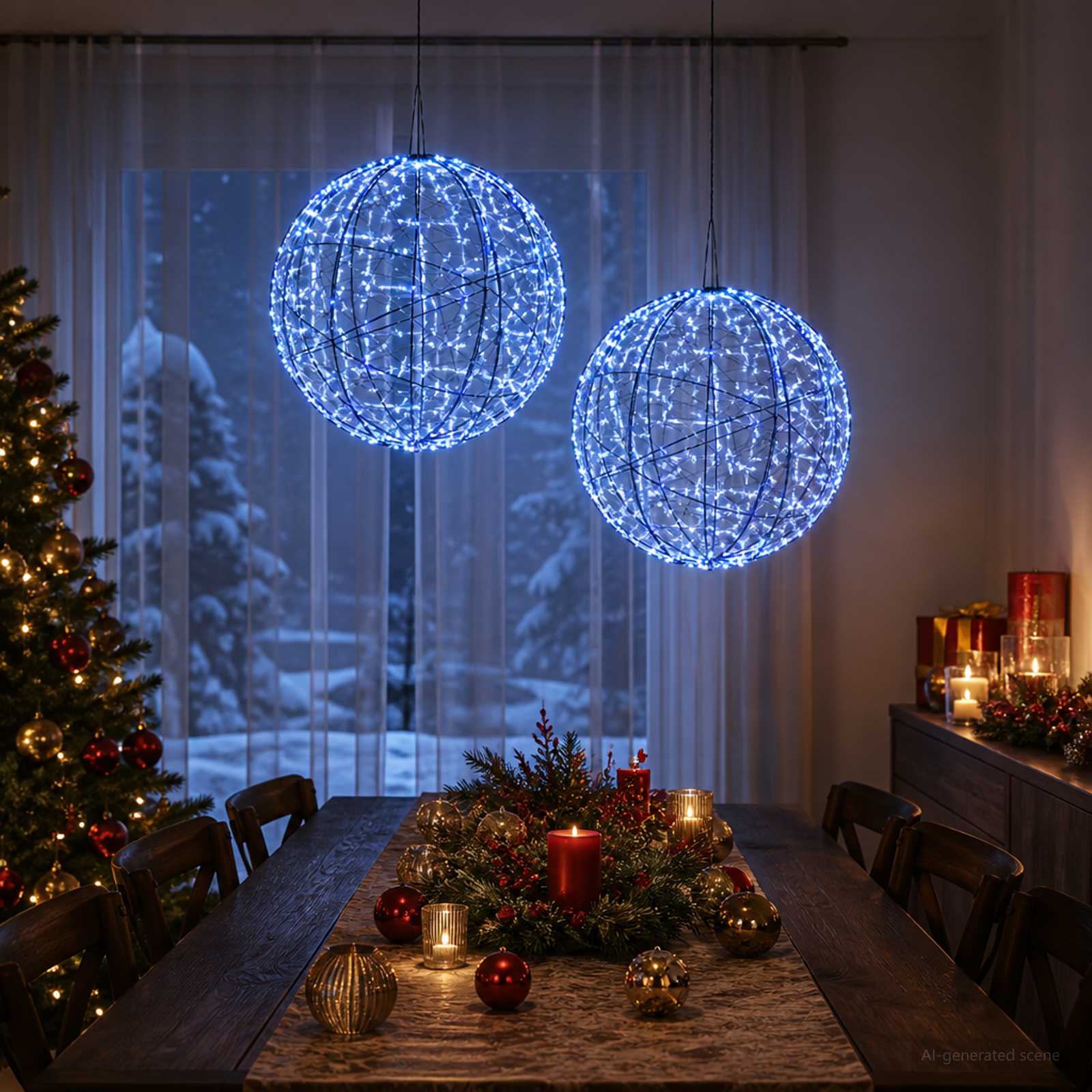Božična konica za luči 2 kos 1000 LED Modra Premer 40 x 42 cm
