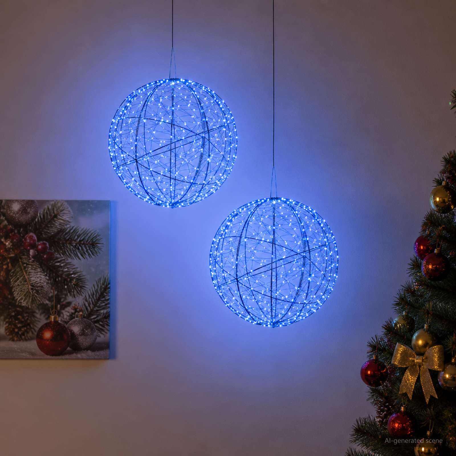 Božična konica za luči 2 kos 1000 LED Modra Premer 40 x 42 cm