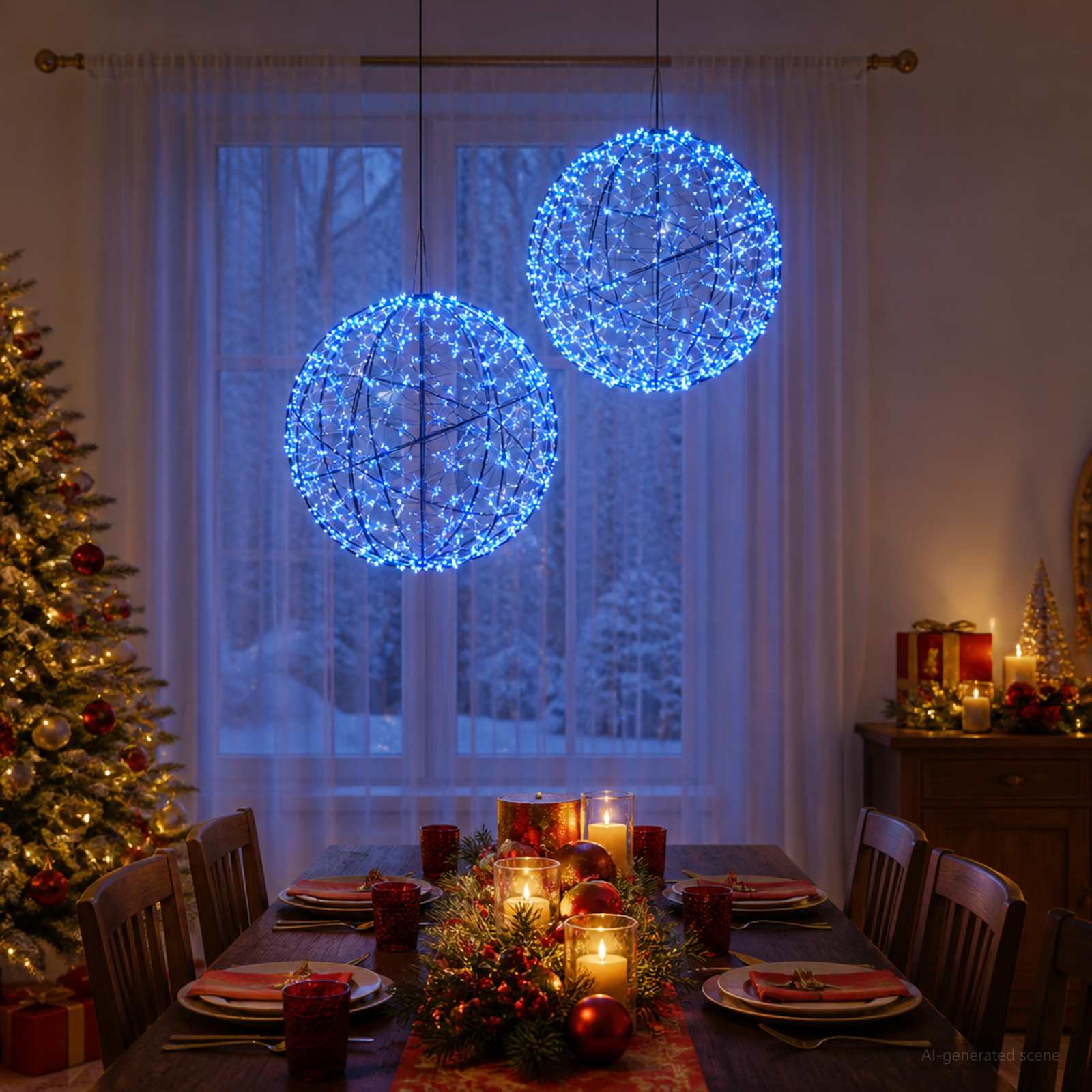 vidaXL Julefinial lys 2 stk. 1500 LED'er Blå Diameter 50 x 52 cm