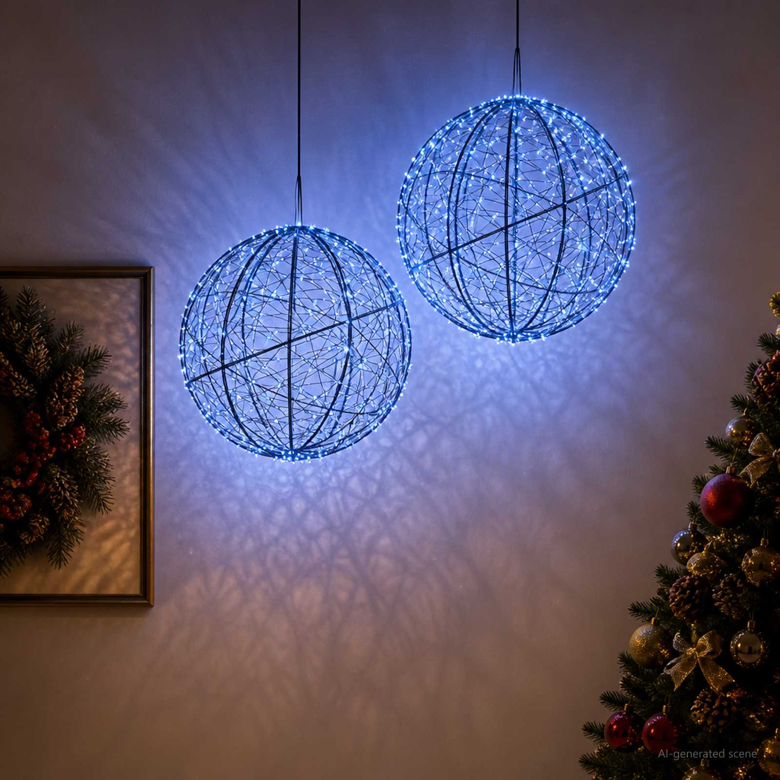 vidaXL Kerst Finial Licht 2 st 1500 LED's Blauw Diameter 50 x 52 cm, foto 2