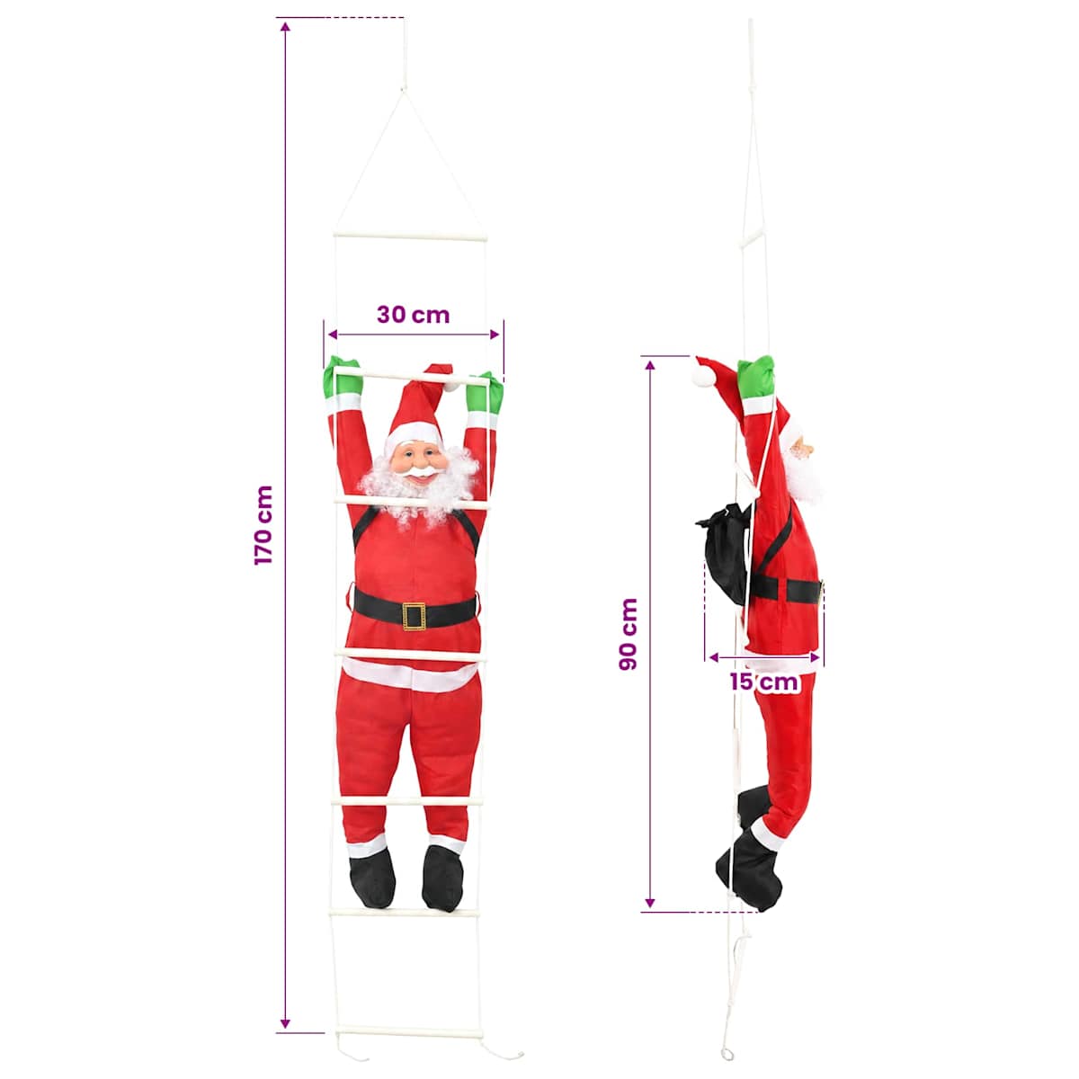 Hængende julemand på stige Rød 30 x 15 x 170 cm Polyester - Billede 6