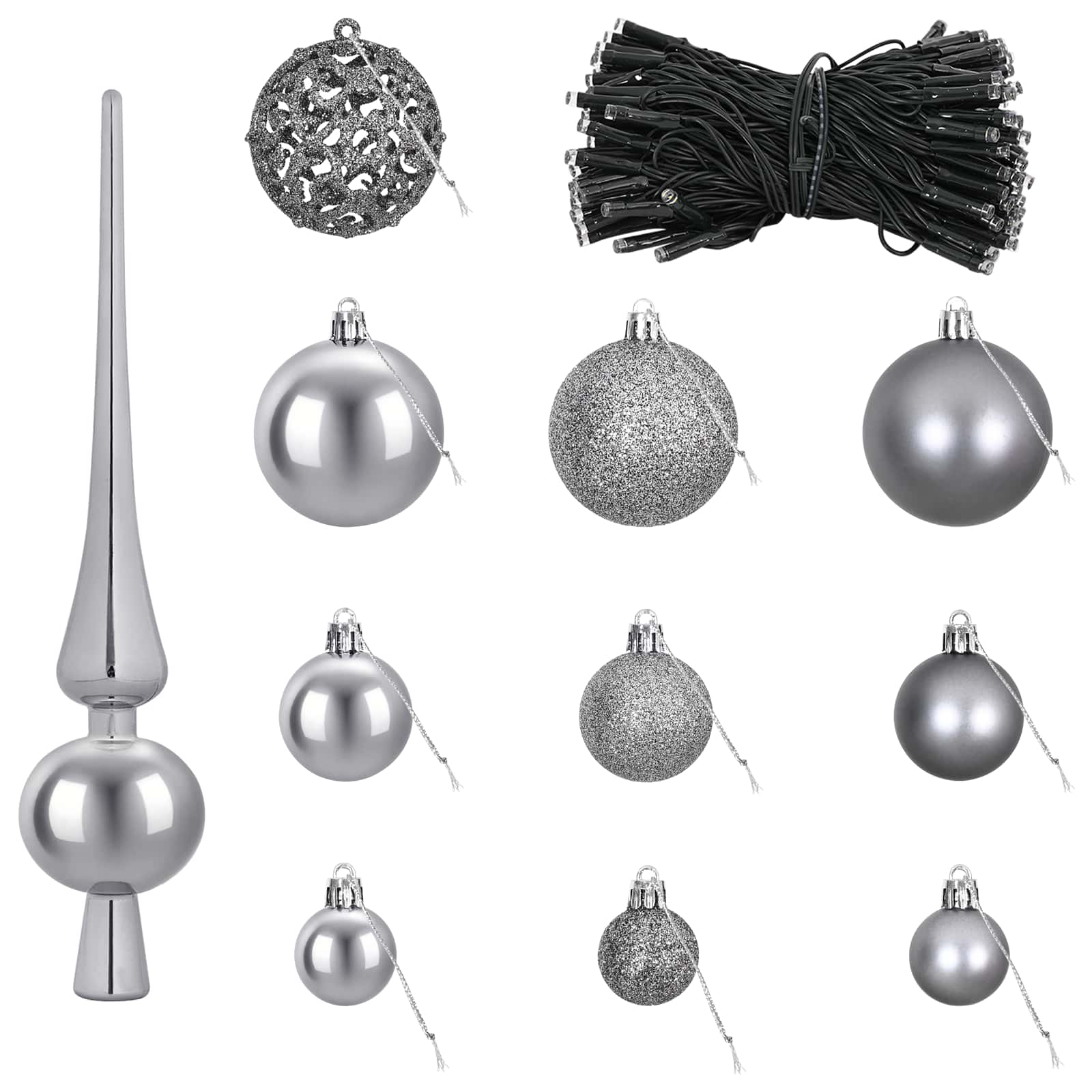 Set božičnih okraskov 61 kos Siva Premer 6 cm Plastika 300 LED