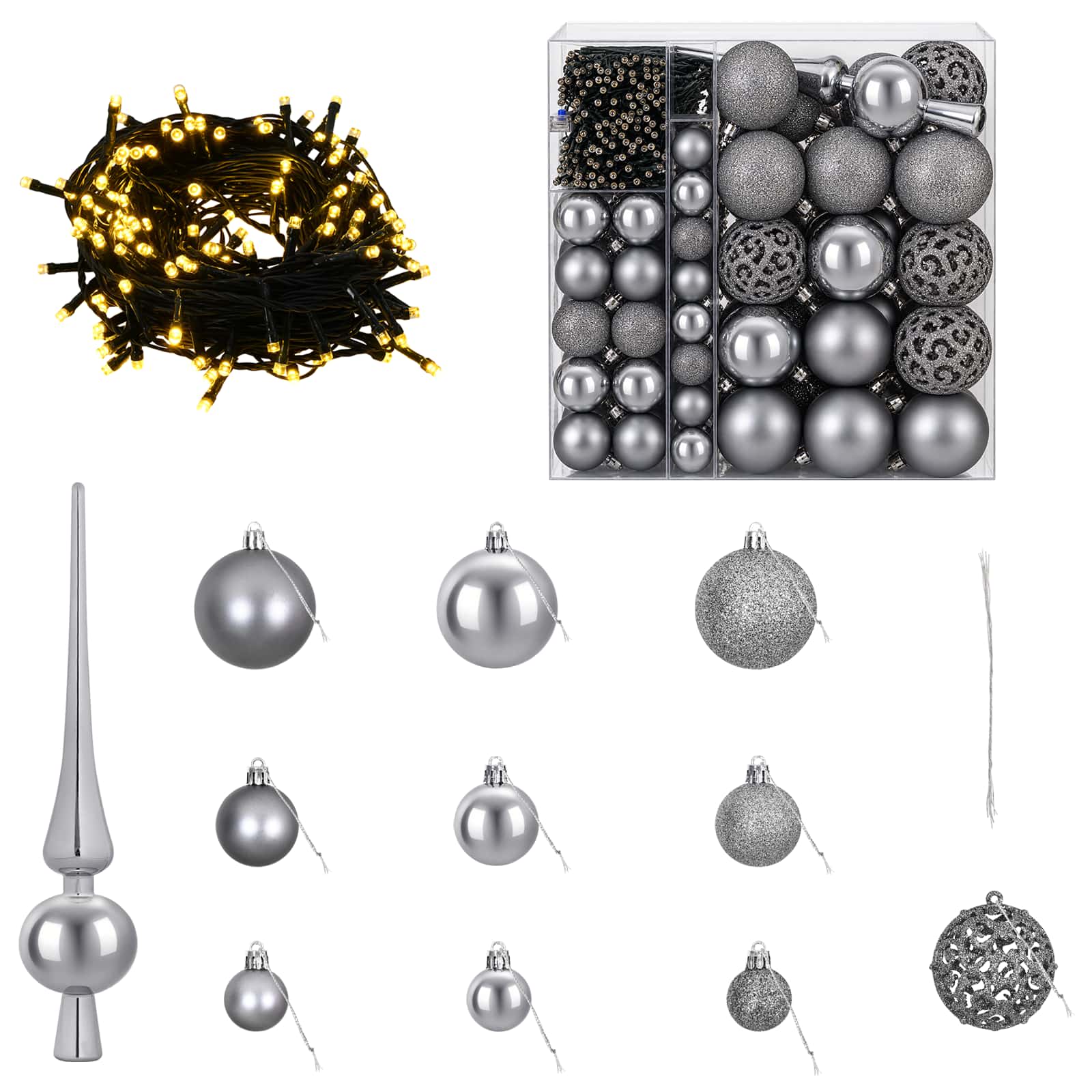 vidaXL Set de Globuri de Crăciun 120 buc. Gri Diam. 6 cm Plastic