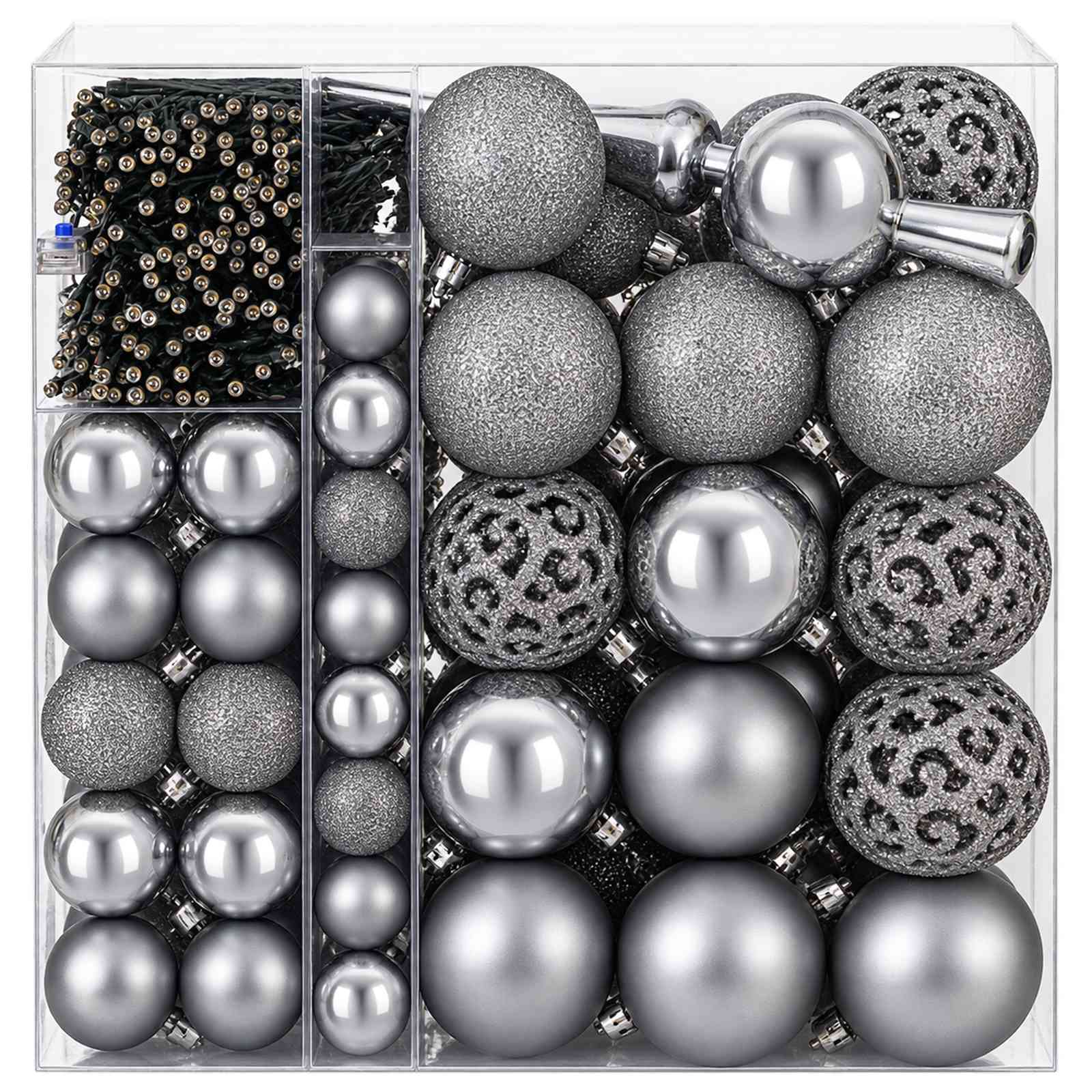 Set božičnih okraskov 120 kos Siva Premer 6 cm Plastika 300 LED