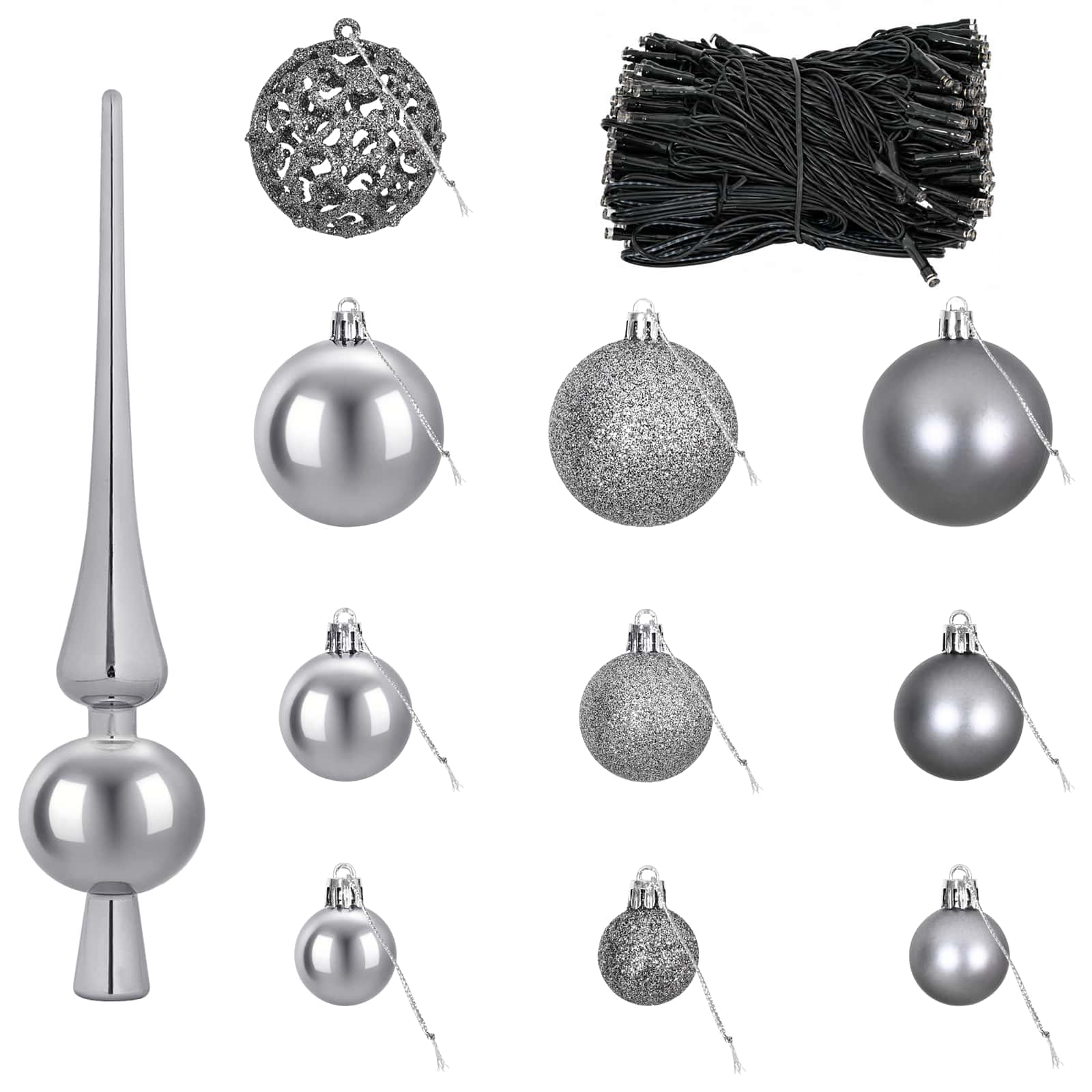 Set božičnih okraskov 120 kos Siva Premer 6 cm Plastika 300 LED