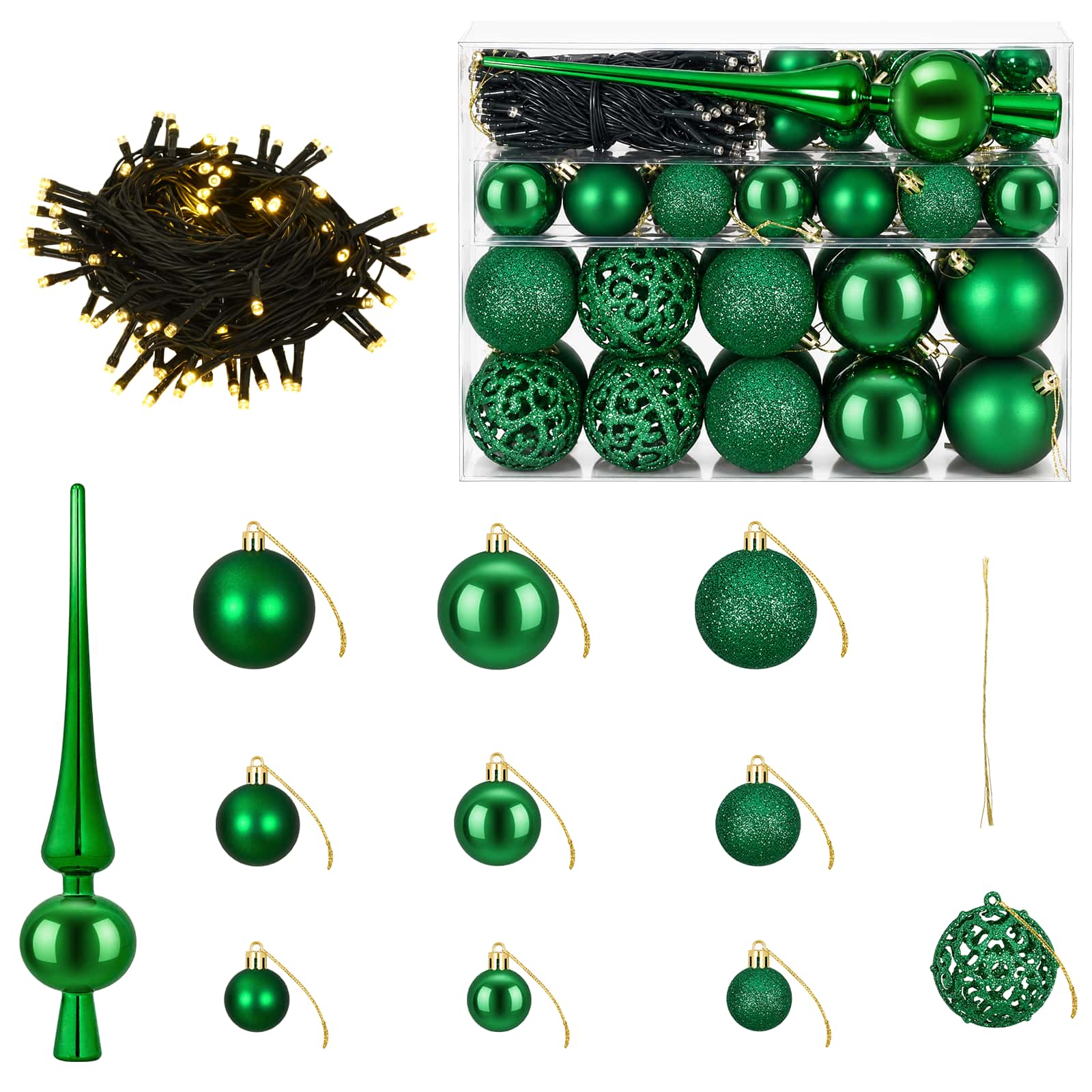 vidaXL Set de Globuri de Crăciun 61 buc. Verde Diam. 6 cm Plastic