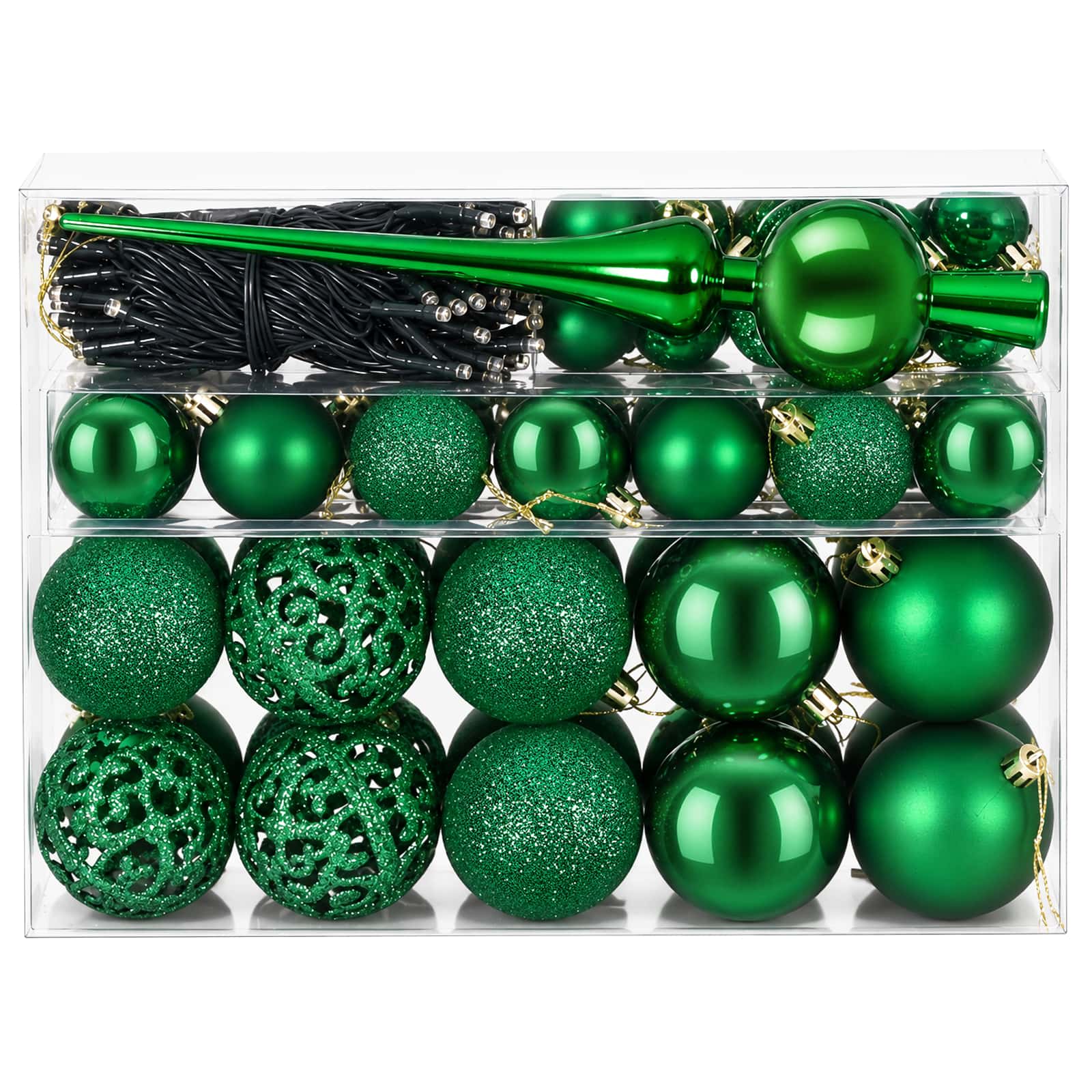 vidaXL Kerstbal Set 61 st Groen Dia. 6 cm Kunststof 150 LED's, foto 4