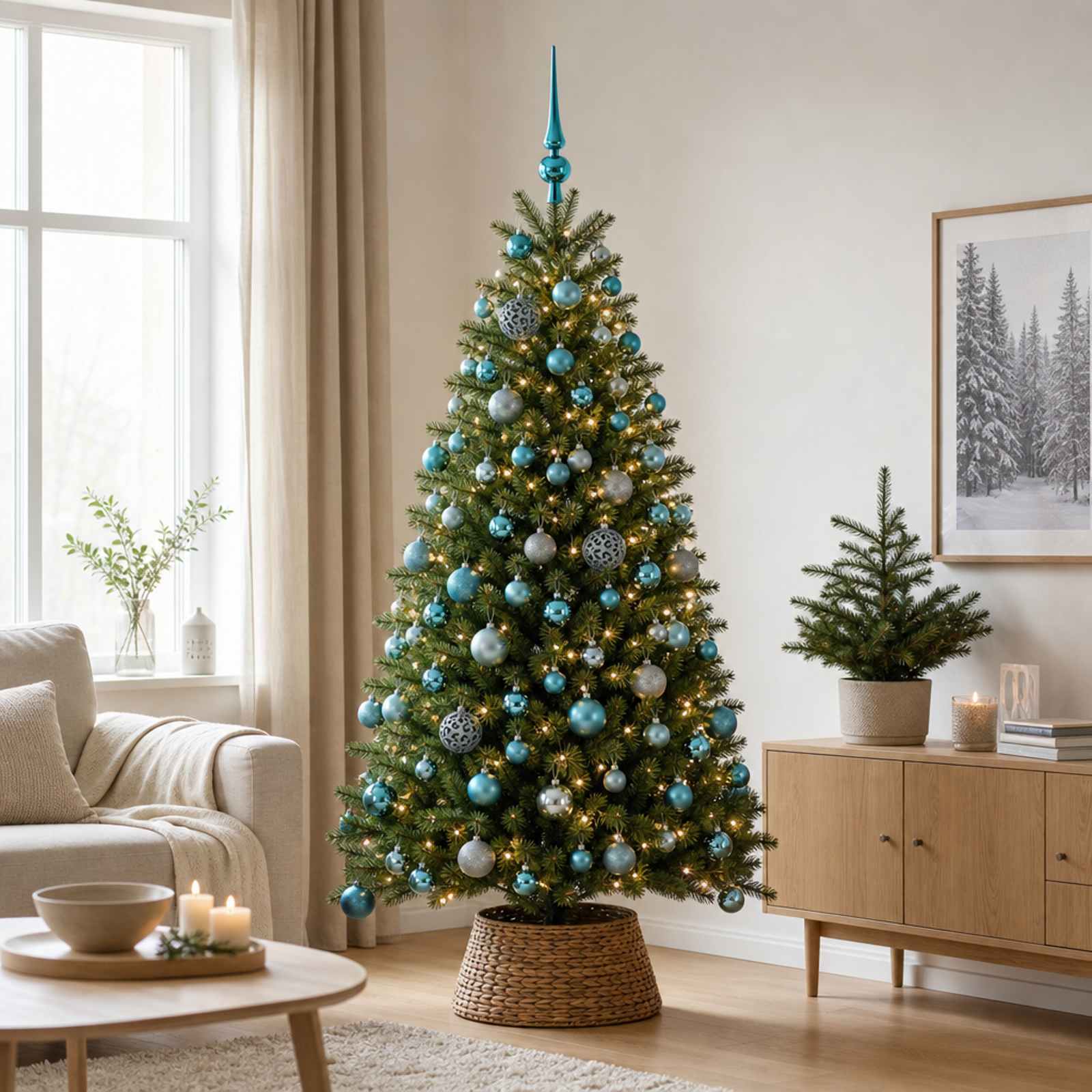 vidaXL - Kerstbal - Set - 120 - st - Turquoise - Diam. - 6 - cm - Kunststof - 300 - LED's