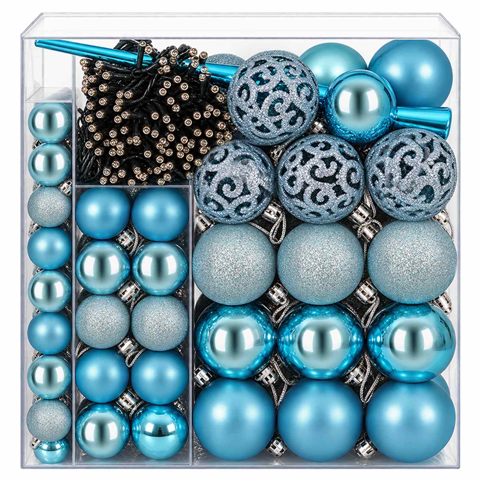 vidaXL Kerstbal Set 120 st Turquoise Dia. 6 cm Kunststof 300 LED's, foto 4