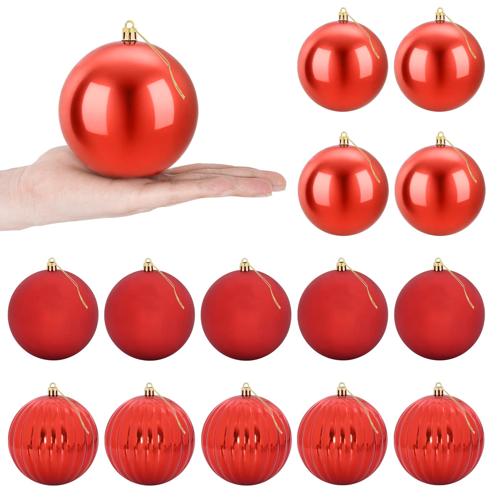 Set božičnih kroglic XL 15 kos Rdeča Premer 10 cm Plastika