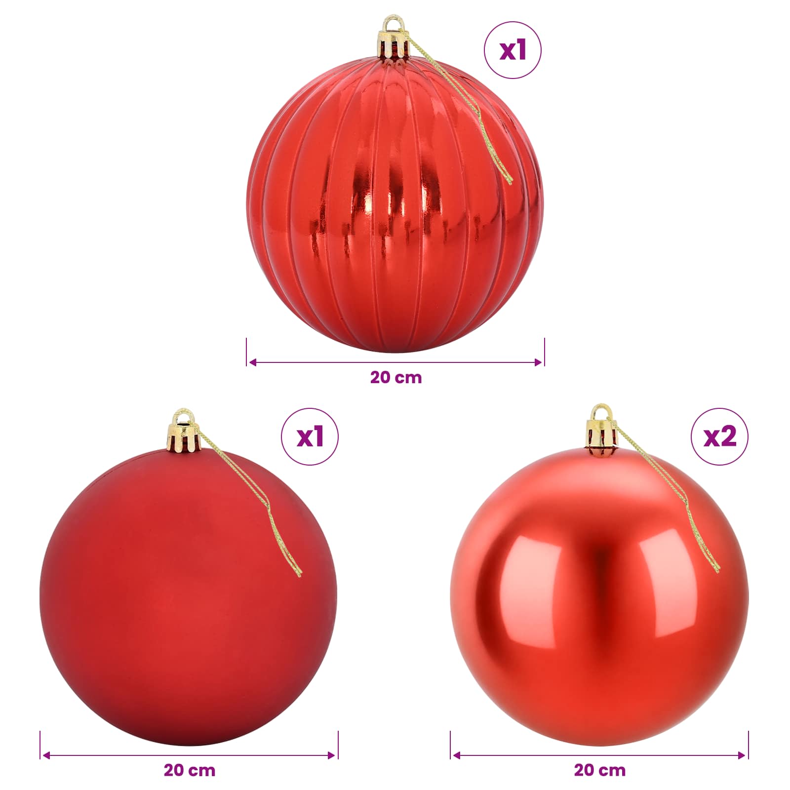 Set božičnih kroglic XXL 4 kos Rdeča Premer 20 cm Plastika