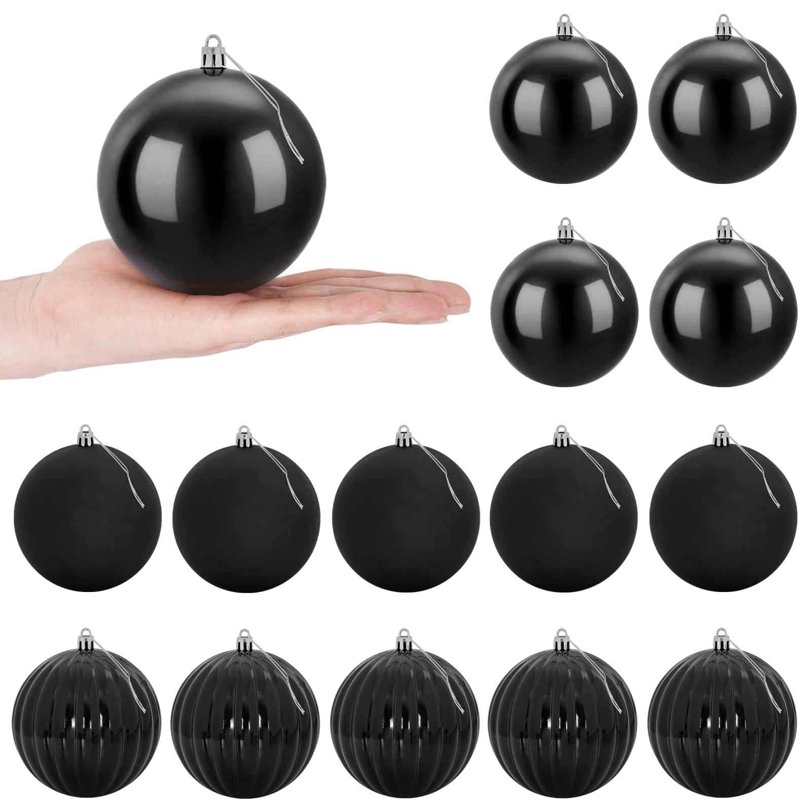 vidaXL Set de globuri de Crăciun XL 15 buc. Negru Diam. 10 cm Plastic