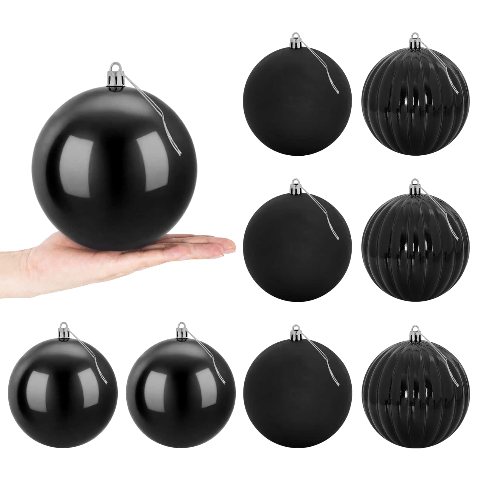 vidaXL Set de globuri de Crăciun XL 9 buc. Negru Diam. 15 cm Plastic