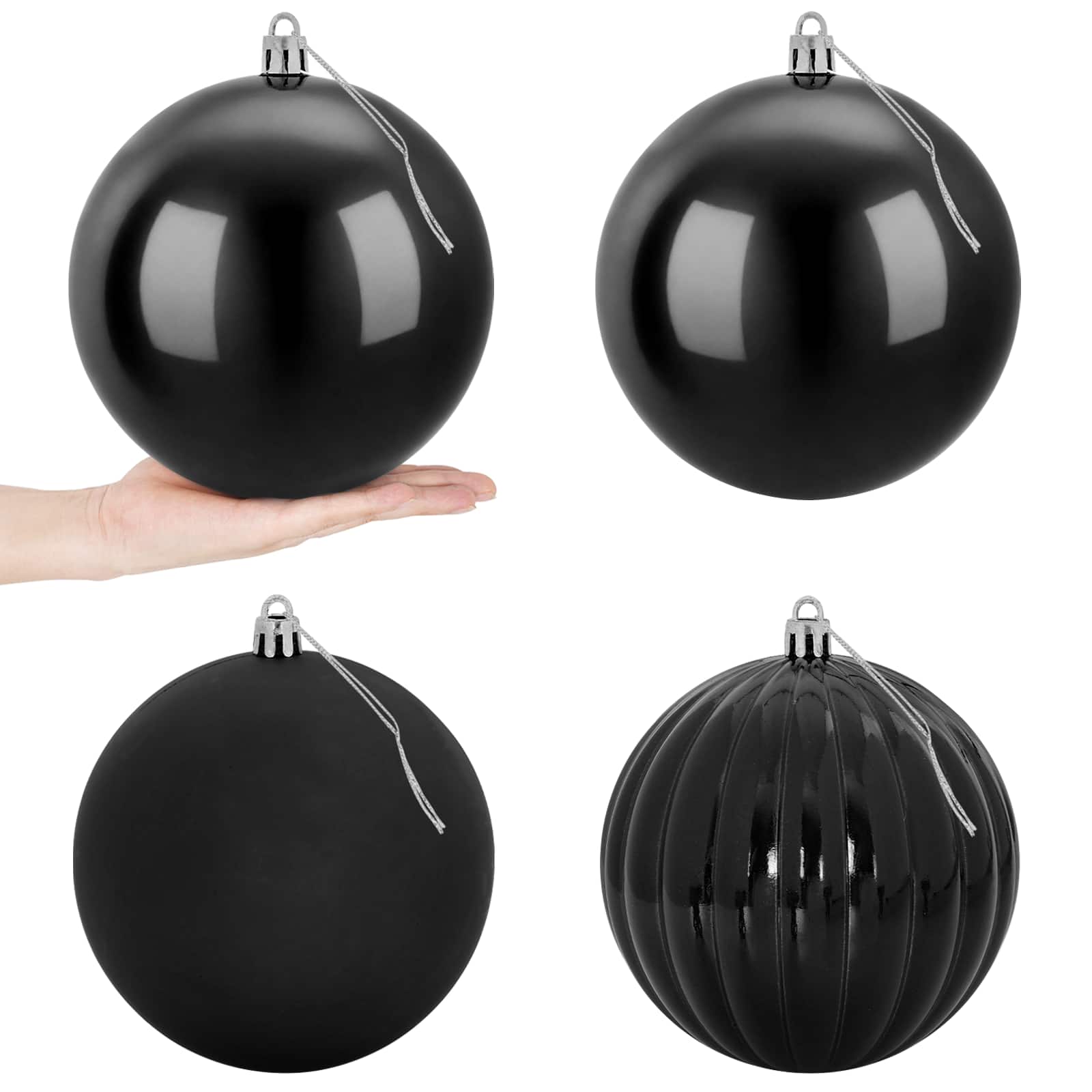 vidaXL Set de globuri de Crăciun XXL 4 buc. Negru Diam. 20 cm Plastic