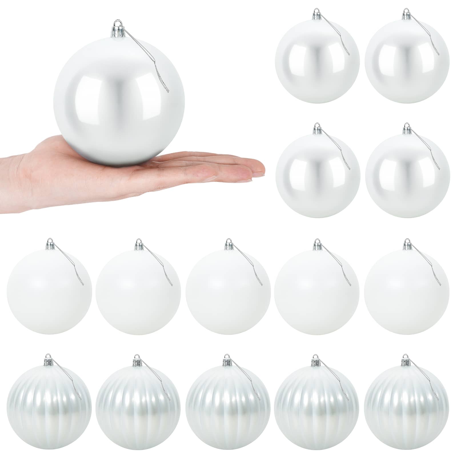 Set božičnih kroglic XL 15 kos Bela Premer 10 cm Plastika