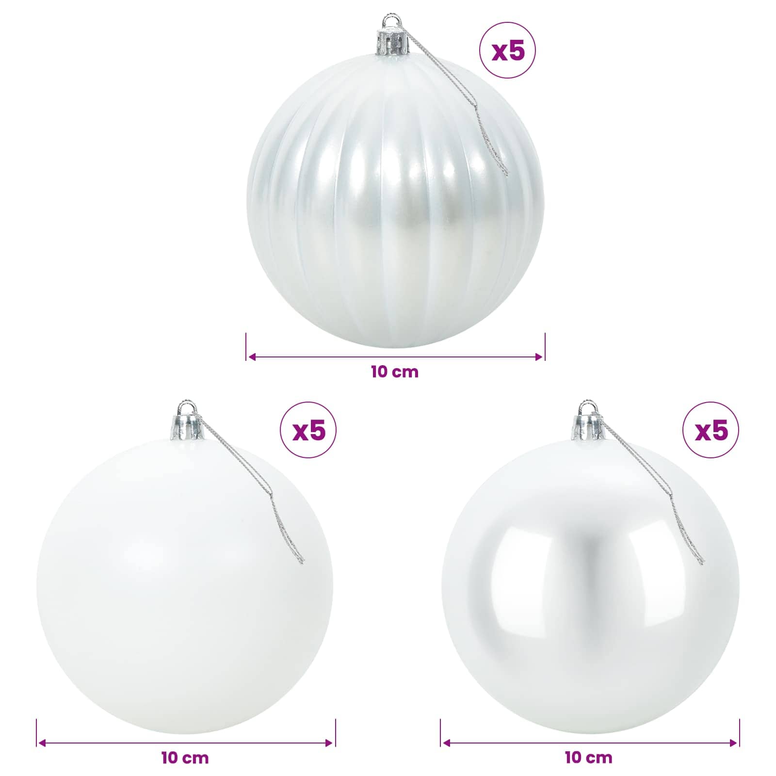 Set božičnih kroglic XL 15 kos Bela Premer 10 cm Plastika