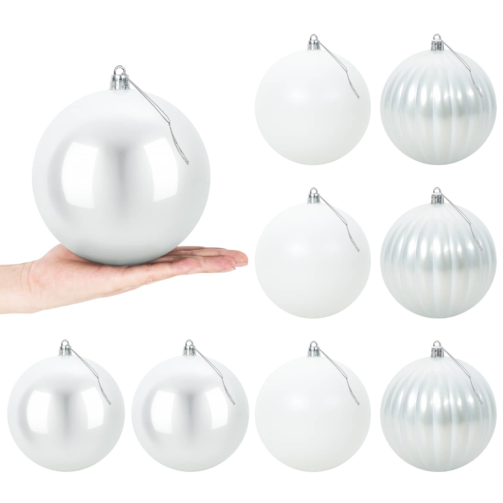 Set božičnih kroglic XL 9 kos Bela Premer 15 cm Plastika