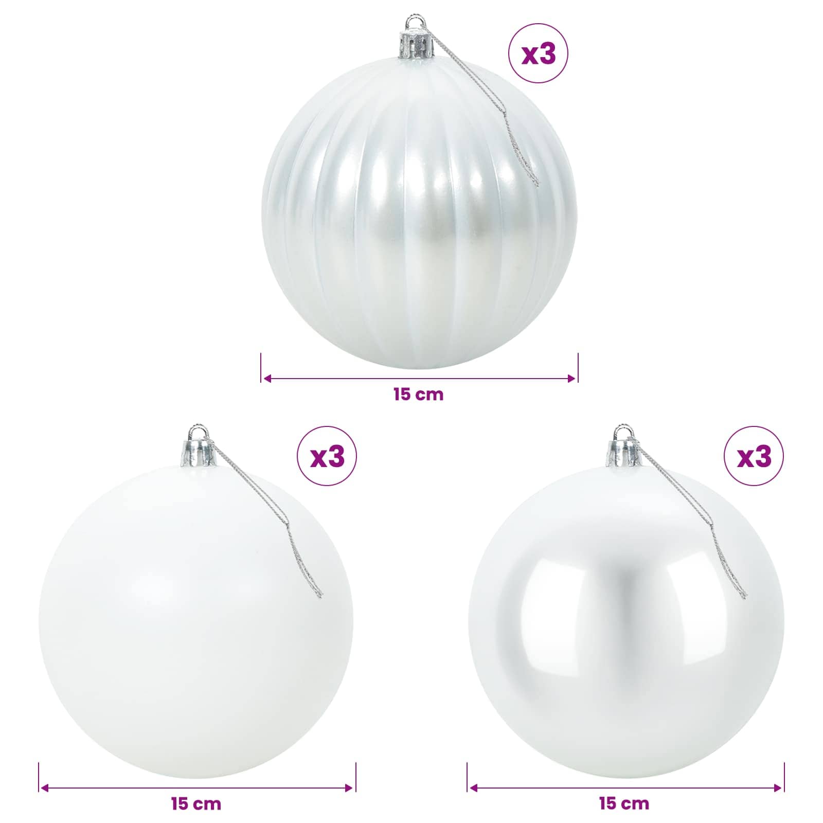 Set božičnih kroglic XL 9 kos Bela Premer 15 cm Plastika