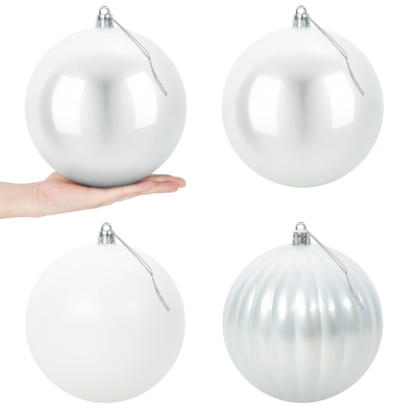 Set božičnih kroglic XXL 4 kos Bela Premer 20 cm Plastika