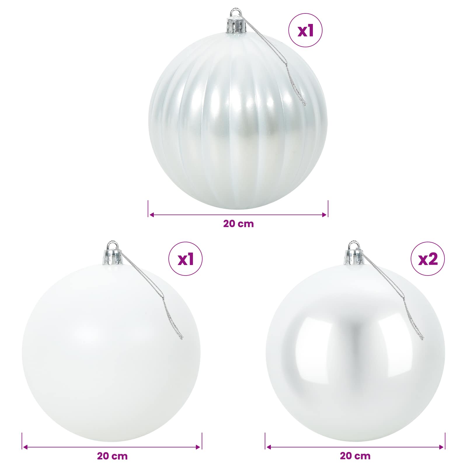 Set božičnih kroglic XXL 4 kos Bela Premer 20 cm Plastika