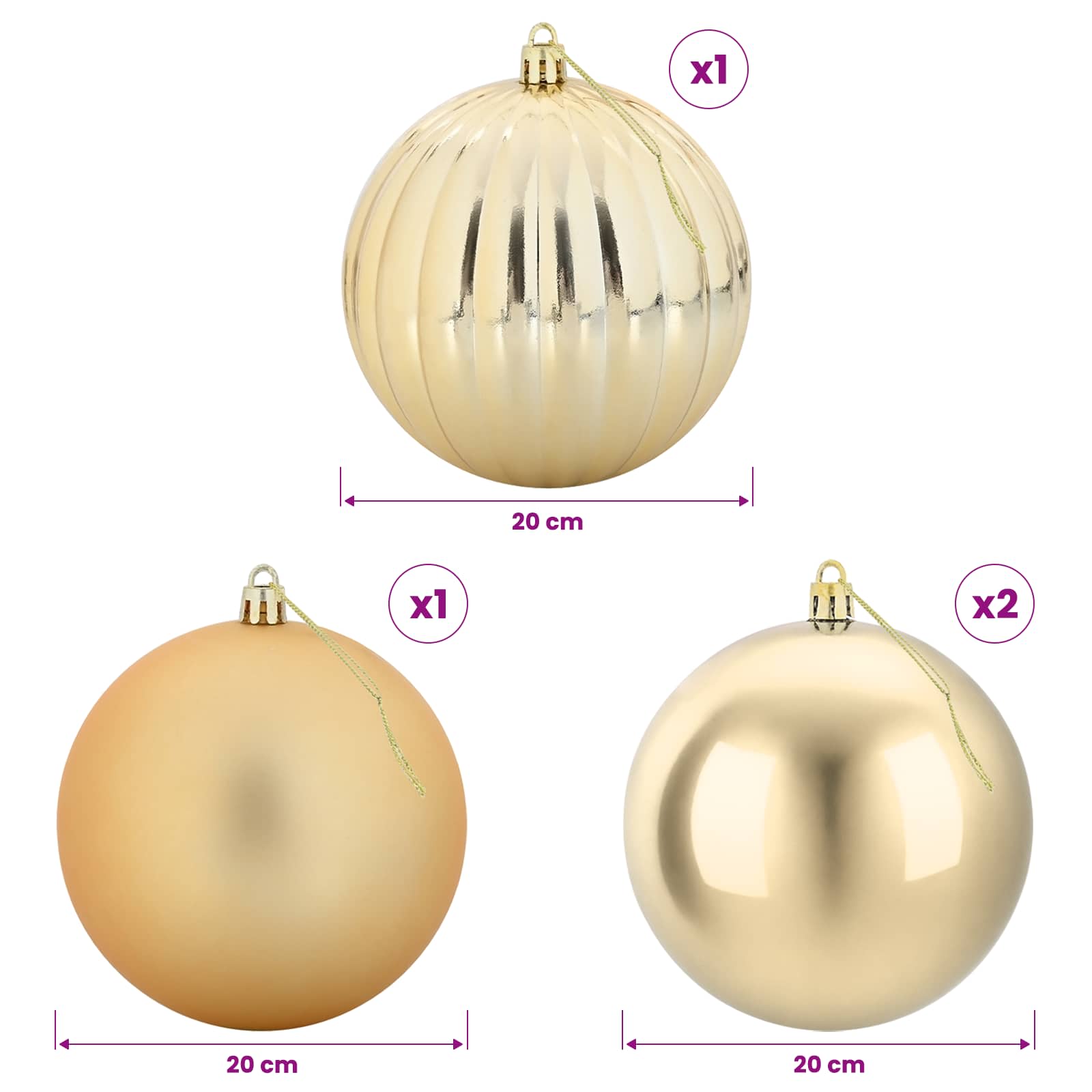Set božičnih kroglic XXL 4 kos Zlata Premer 20 cm Plastika