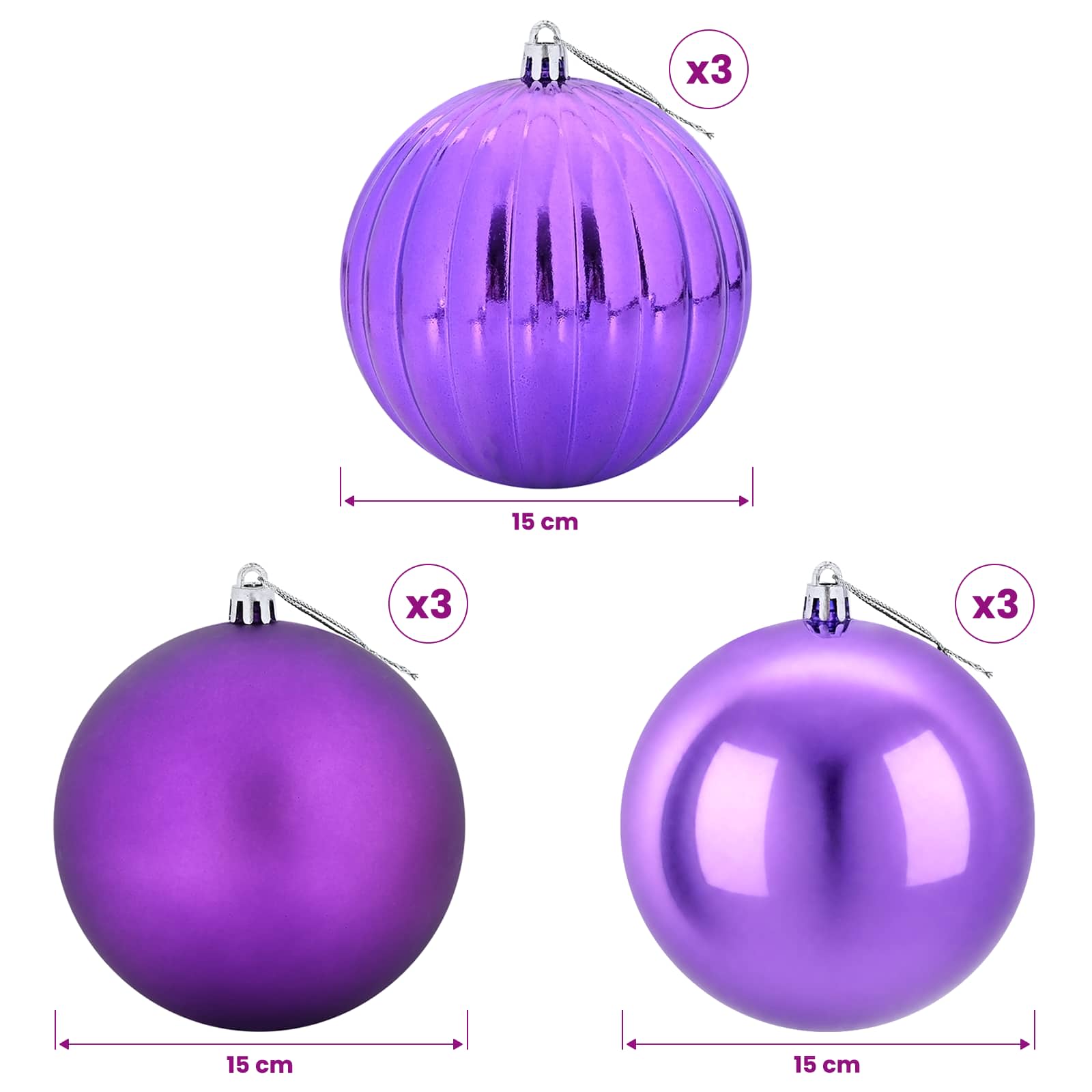 Set božičnih kroglic XL 9 kos Lila Premer 15 cm Plastika
