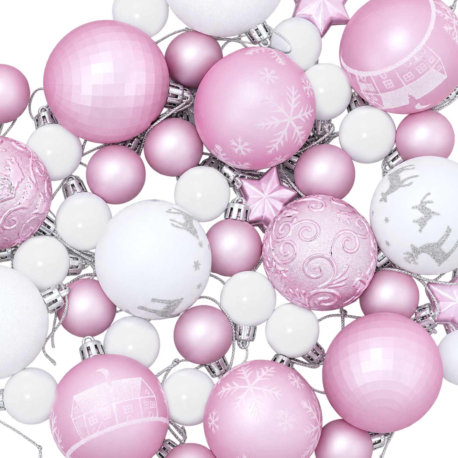 Komplet božičnih kroglic 88 kos Roza in bela Ø 6 cm Plastika