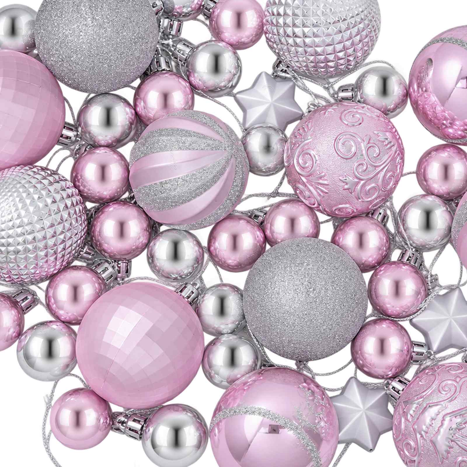 Komplet božičnih kroglic 88 kos roza in srebrna Ø 6 cm Plastika