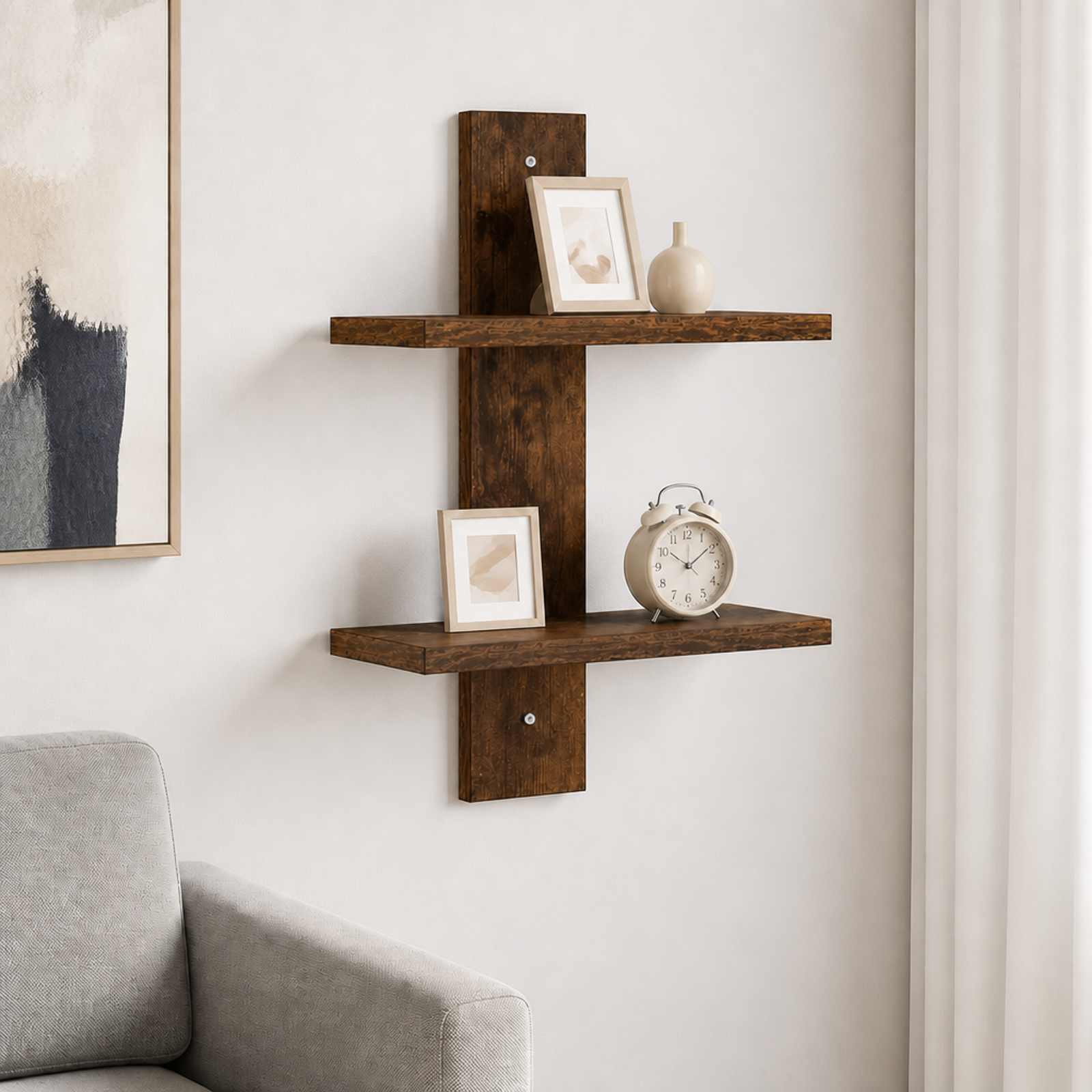 Wandplank Gerookt eiken 30 x 13.5 x 43 cm Bewerkt hout