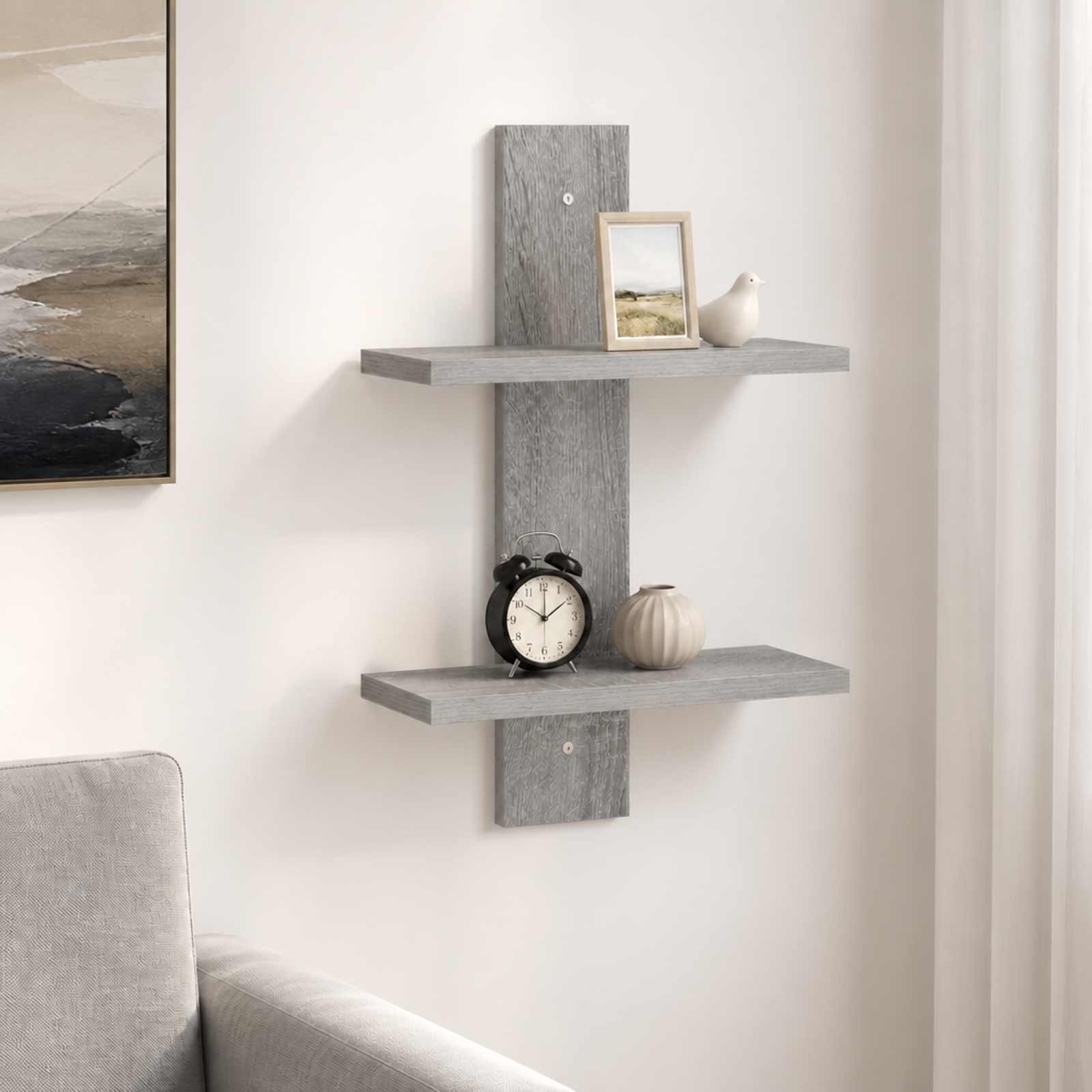 vidaXL - Wandplank - Grijs - Sonoma - 30 - x - 13,5 - x - 43 - cm - Bewerkt - hout