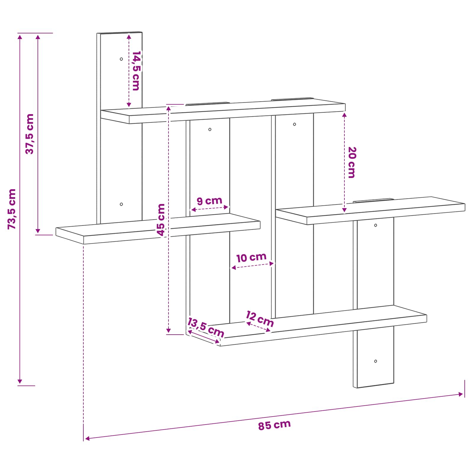 vidaXL Wandregal Artisan-Eiche 85 x 13,5 x 73,5 cm Holzwerkstoff – Bild 6