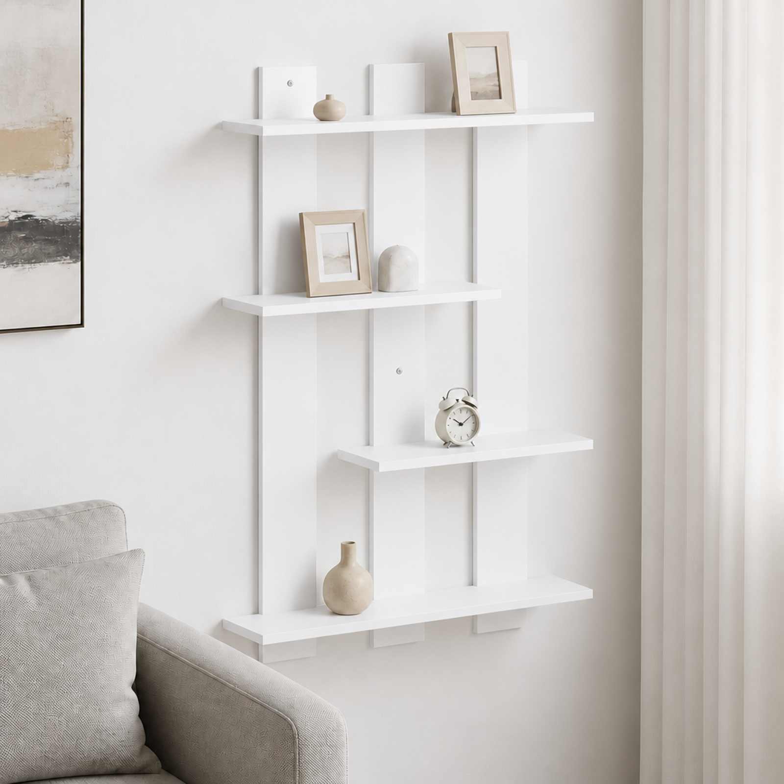 Wandplank Wit 61 x 13,5 x 88 cm Bewerkt hout