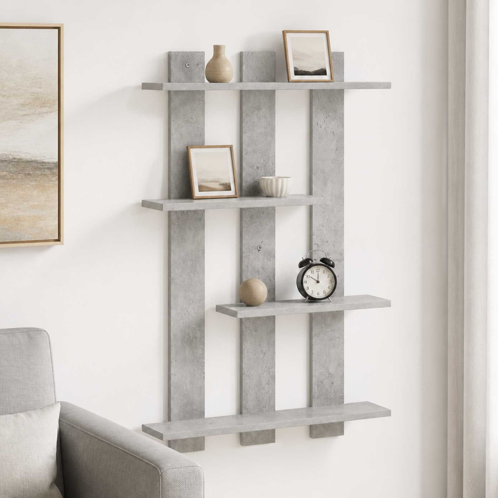 Wandplank Betongrijs 61 x 13,5 x 88 cm Bewerkt hout