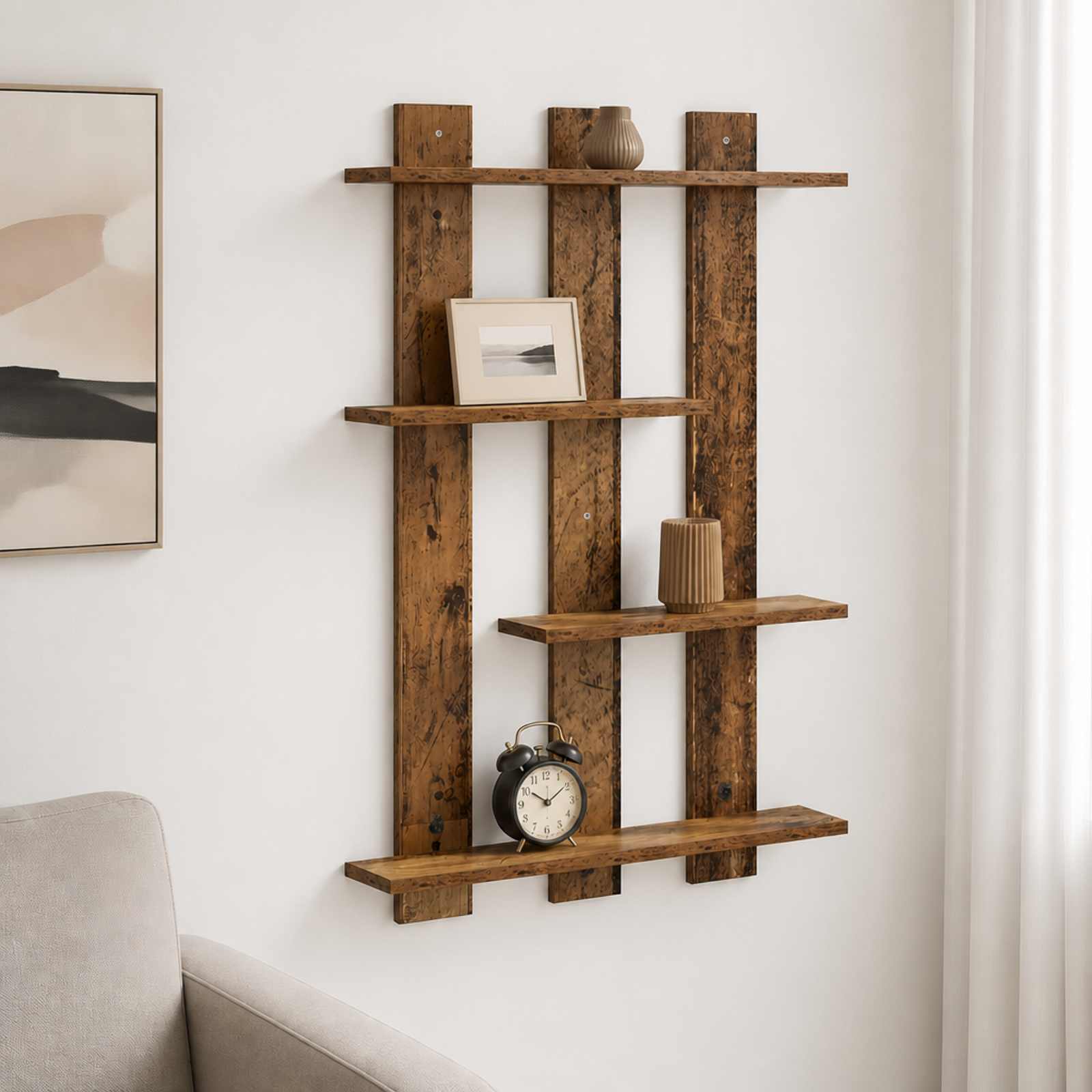 Wandplank Oud hout 61 x 13,5 x 88 cm Bewerkt hout