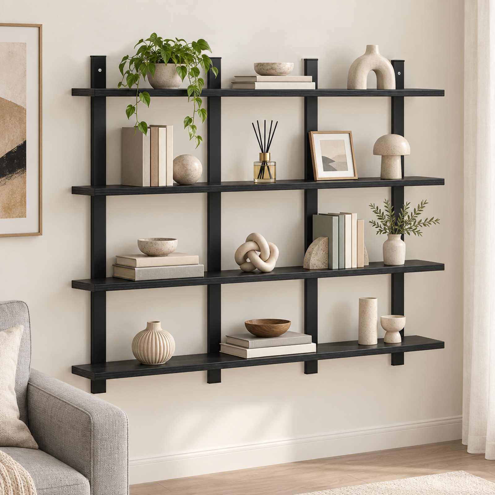 vidaXL Væghylde Sort eg 102 x 13.5 x 80 cm Konstrueret træ