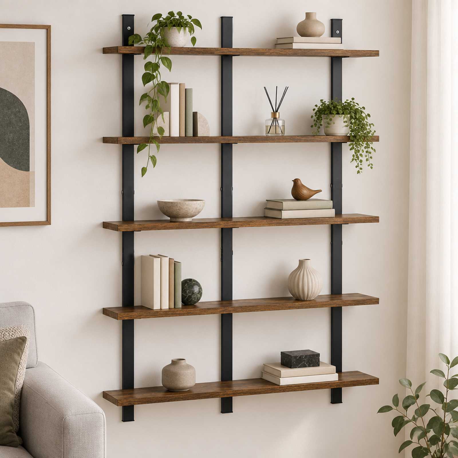 vidaXL Væghylde Røget eg 79.5 x 13.5 x 102 cm Konstrueret træ