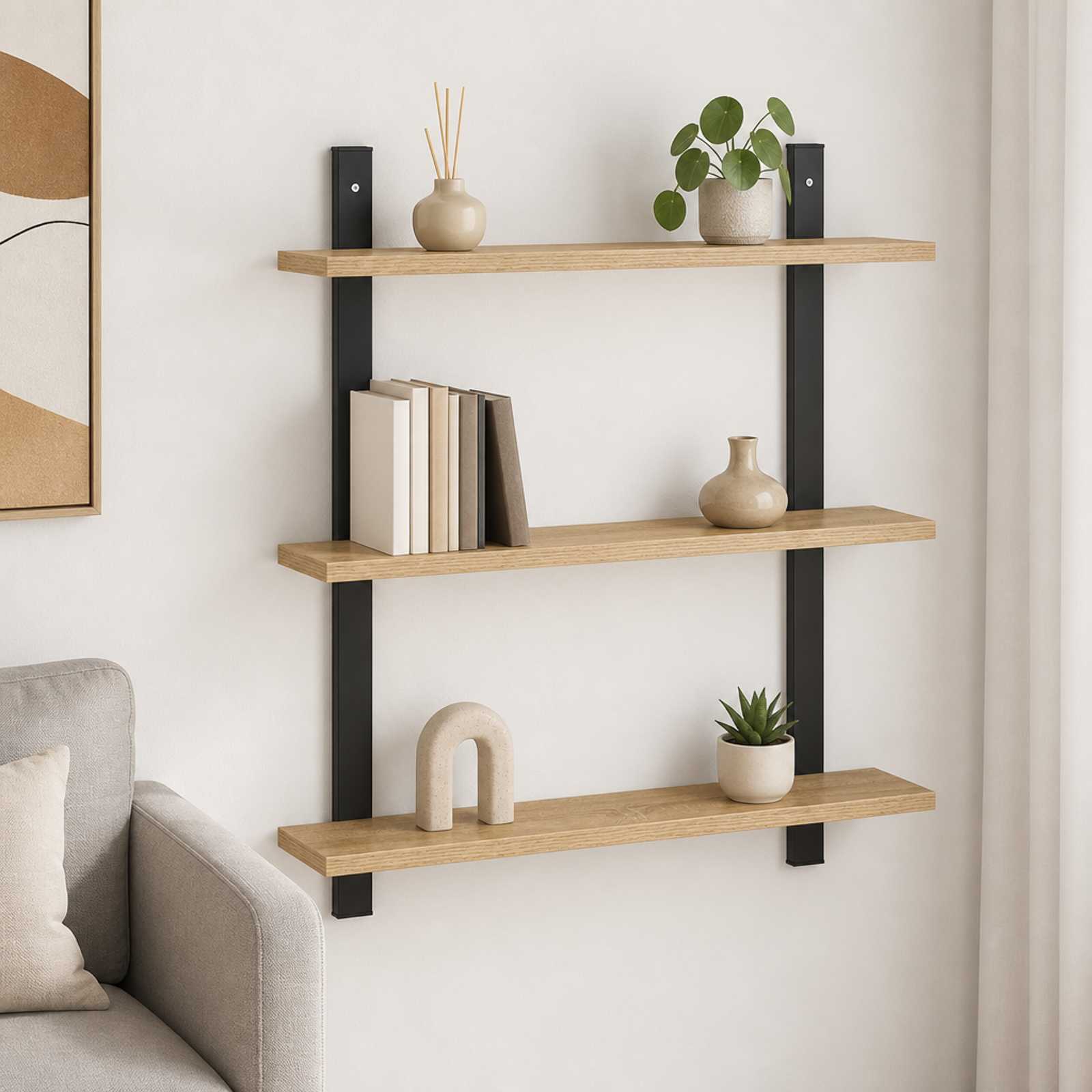 vidaXL Væghylde Sonoma-eg 60,5 x 13,5 x 58,5 cm Konstrueret træ