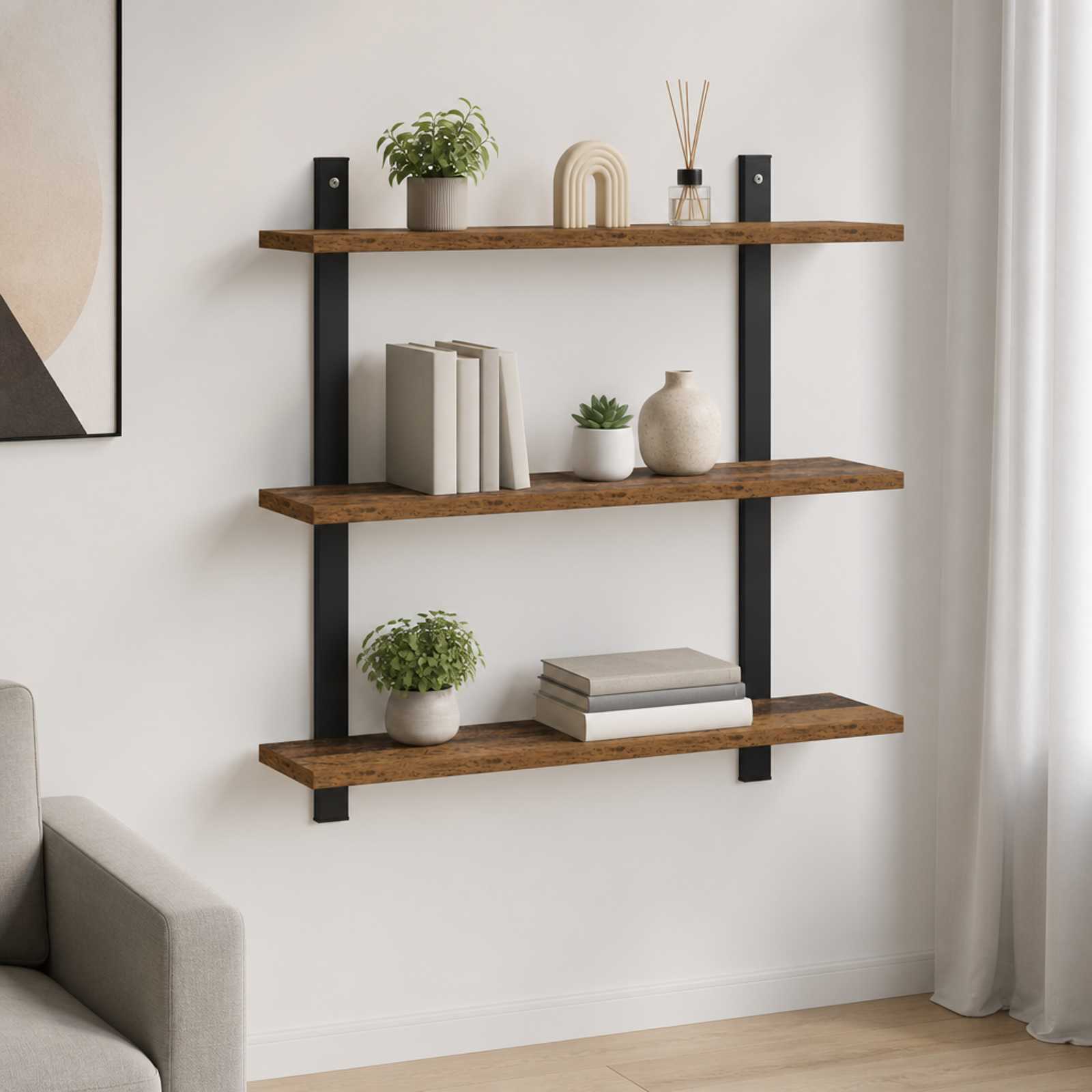 vidaXL Væghylde Røget eg 60,5 x 13,5 x 58,5 cm Konstrueret træ