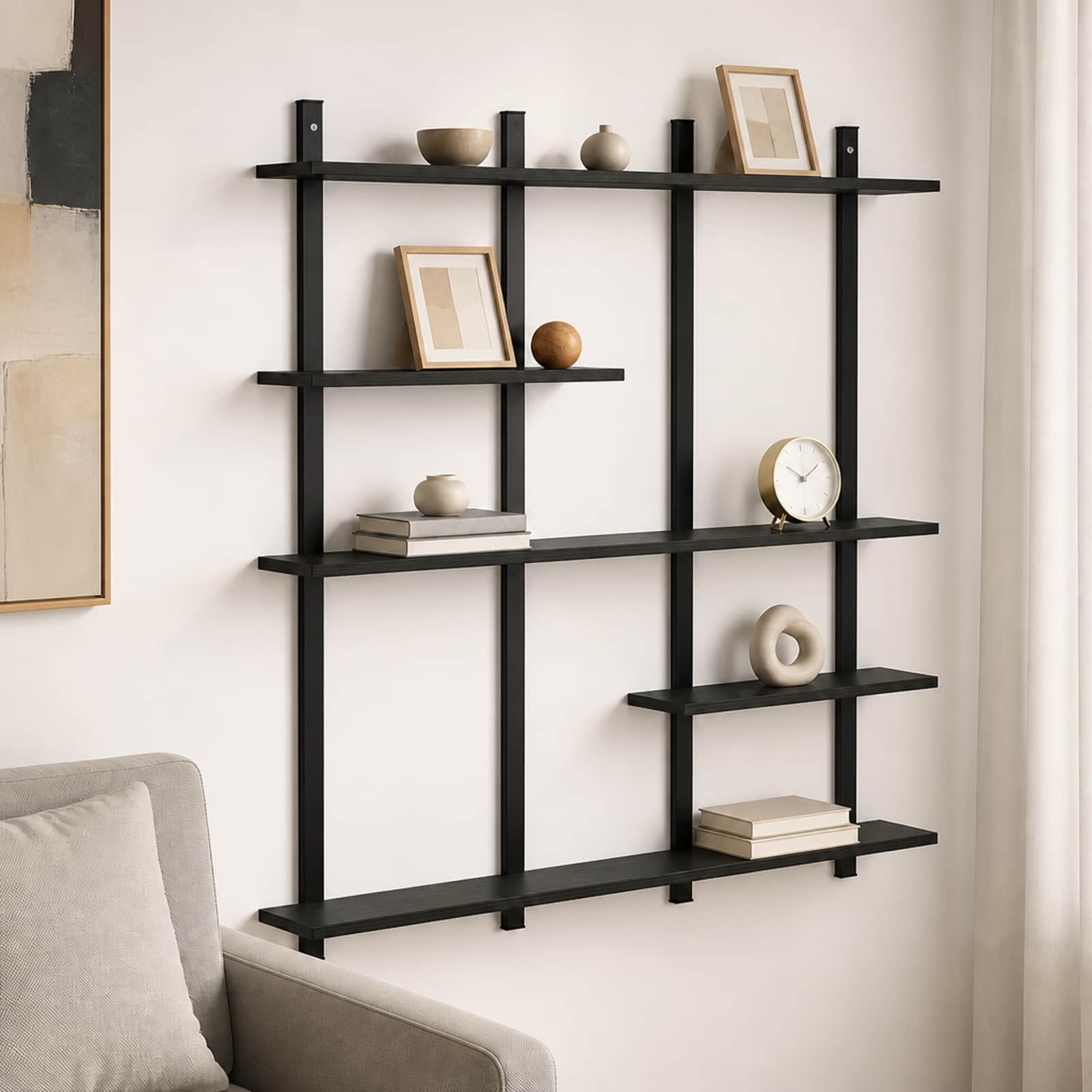 vidaXL Væghylde Sort eg 102 x 13,5 x 102,5 cm Konstrueret træ