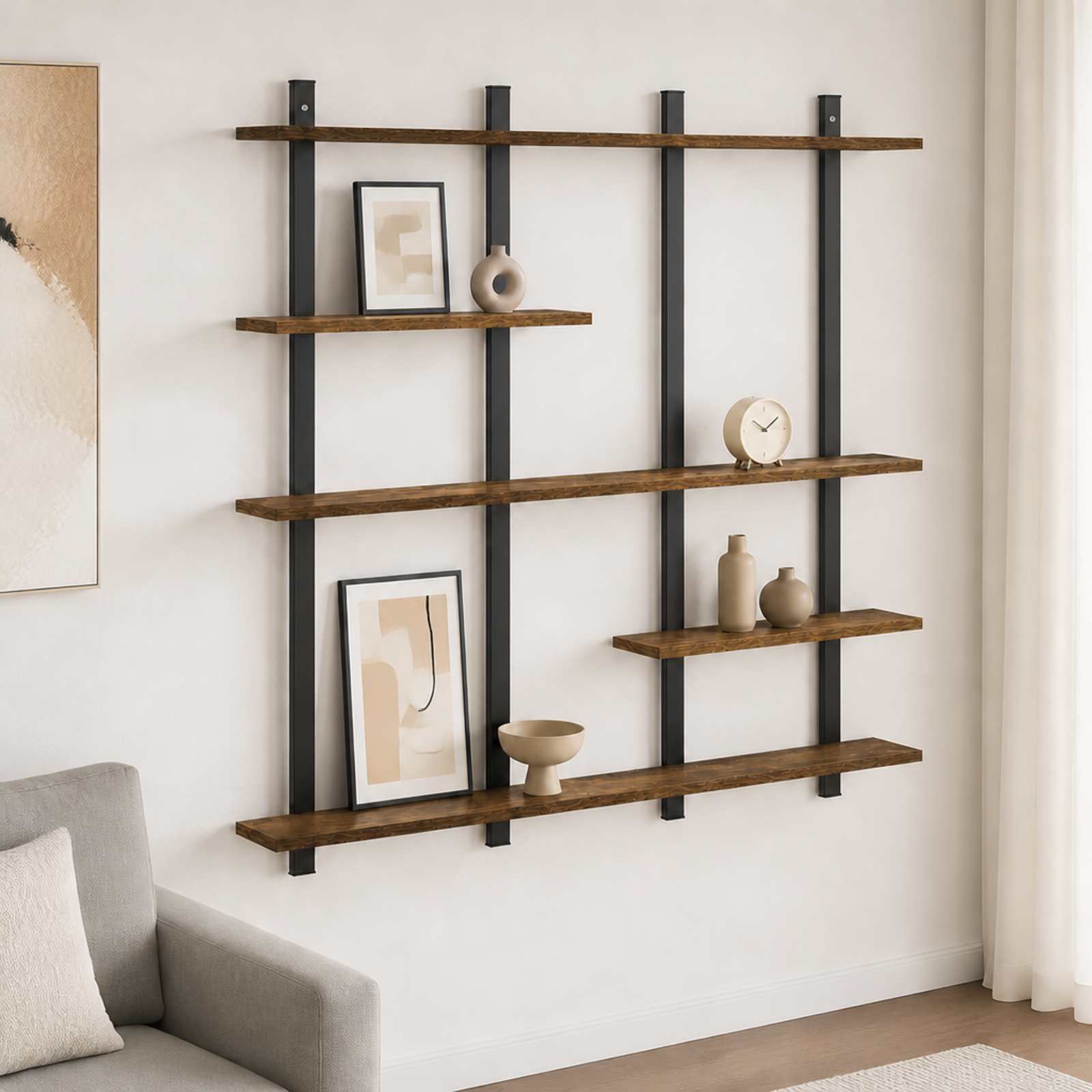vidaXL Væghylde Røget eg 102 x 13.5 x 102.5 cm Konstrueret træ