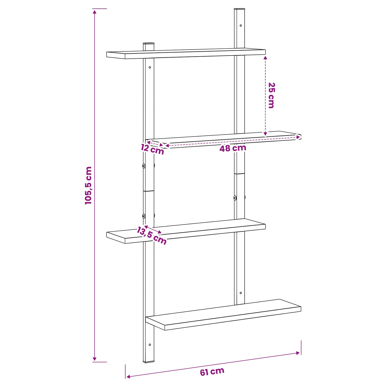 Stenska polica Dimljen hrast 61 x 13,5 x 105,5 cm Iverna plošča