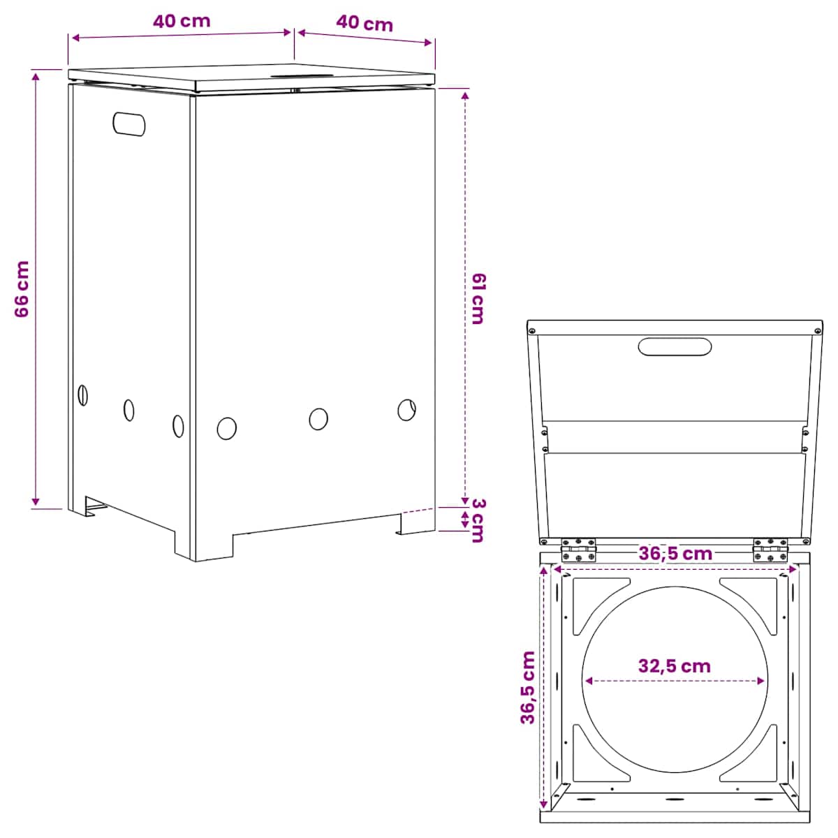 Gasflaskeskjuler 40 x 40 x 66 cm Stål Sort - Billede 9