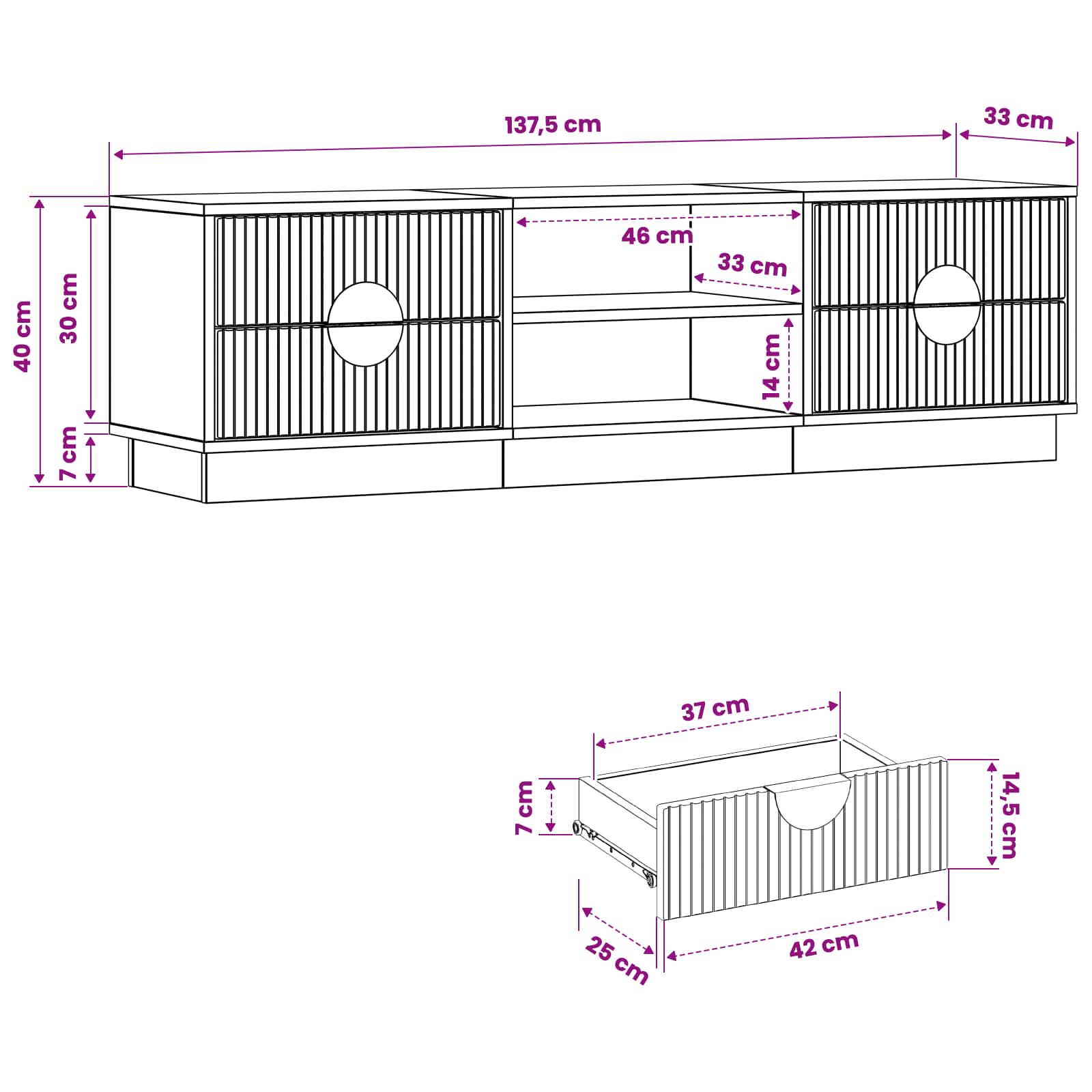 TV omarica VENRAY 137,5 x 33 x 40 cm Betonsko siva