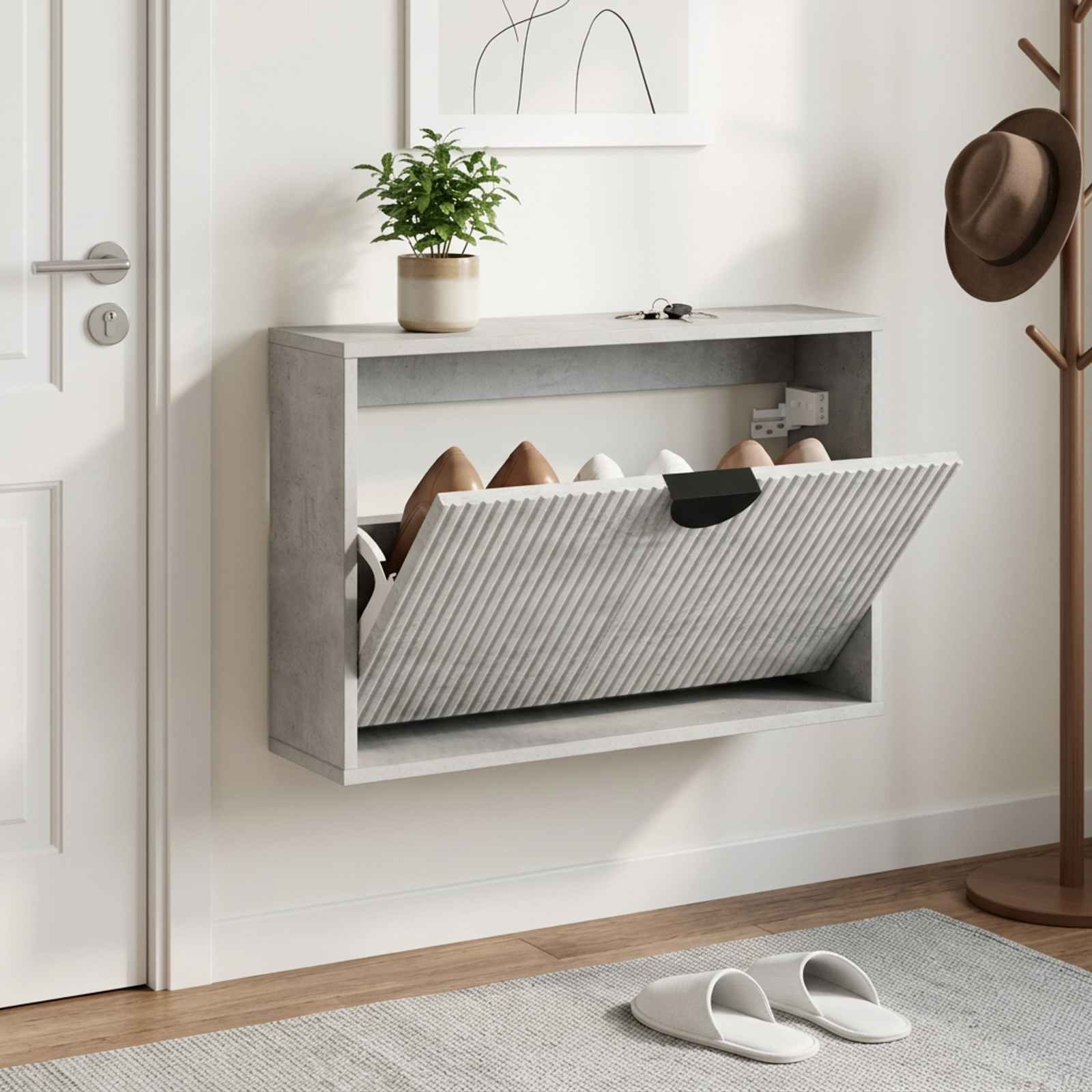 vidaXL Sko skab VENRAY 70 x 17 x 43 cm Konstrueret træ Betongrå