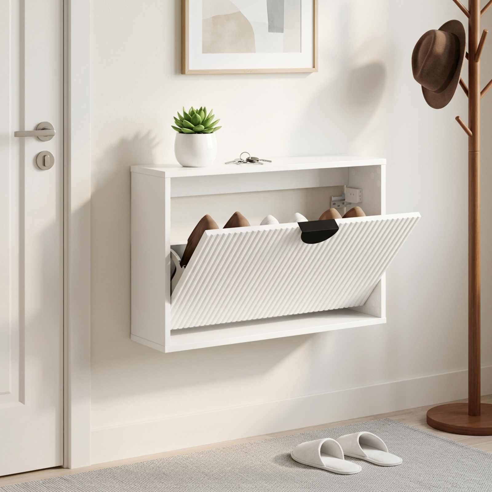 vidaXL Sko skab VENRAY 70 x 17 x 43 cm Konstrueret træ Hvid højglans